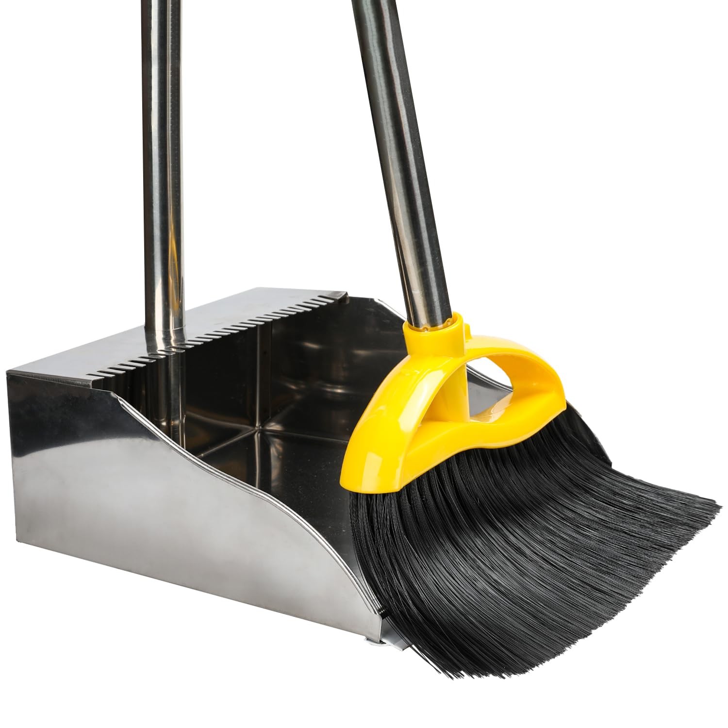 Broom And Stainless Steel Dustpan Set For Home Kitchen Indoor Soft Bristles