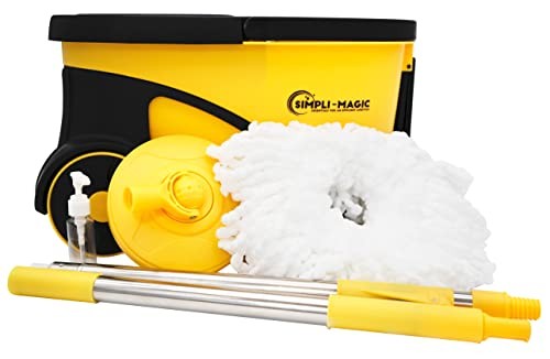 SIMPLI-MAGIC DELUXE STAINLESS STEEL ROLLING SPIN MOP SYSTEM – YELLOW/BLACK
