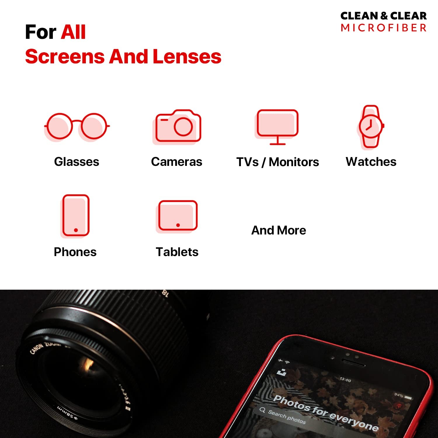 Clean & Clear Microfiber Cleaning Cloth, Extra Large [10 10 Pack, Solid Black