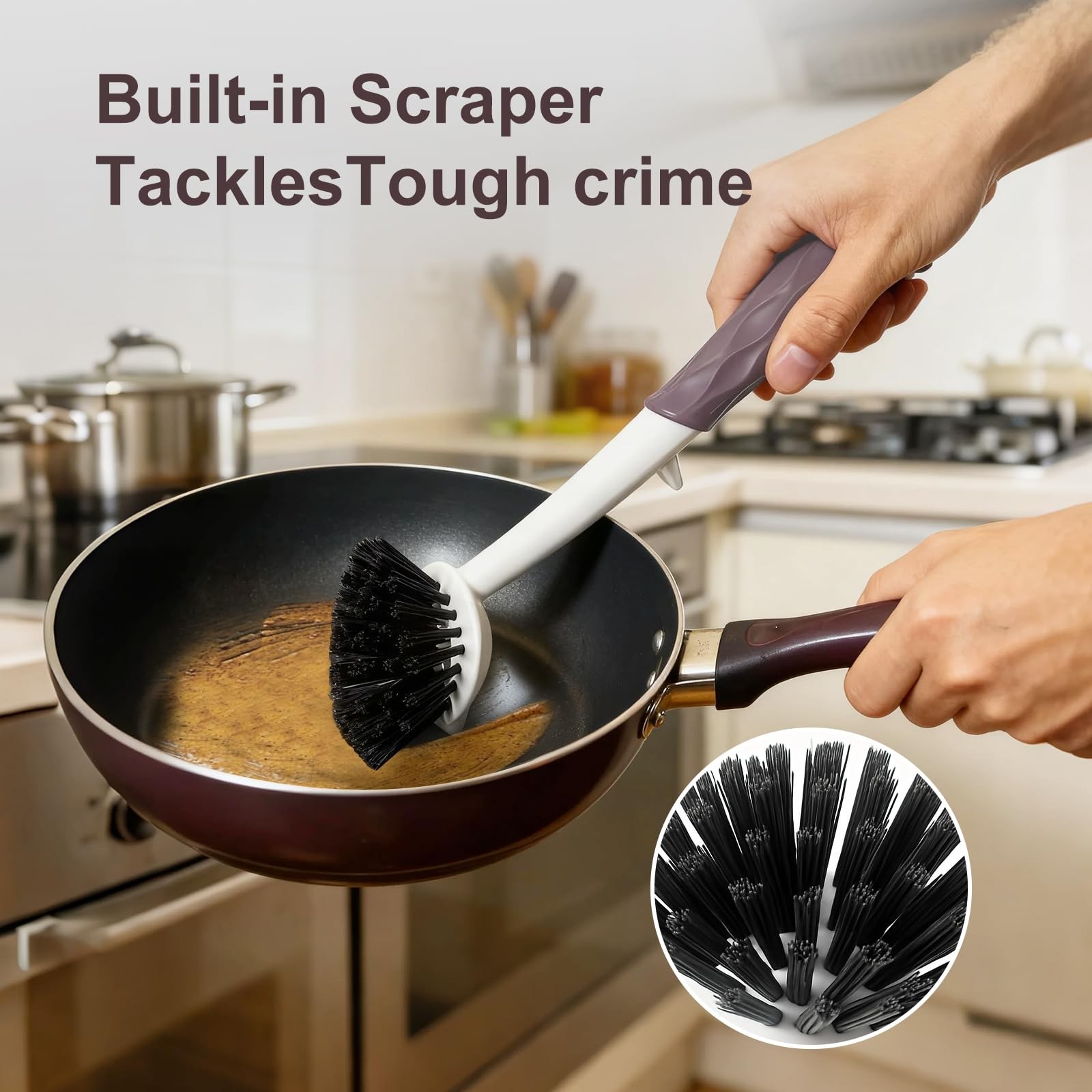 DMBMHMBDF Dish Brush, 2 Pack with Comfortable Handle, 11 inches, Brown