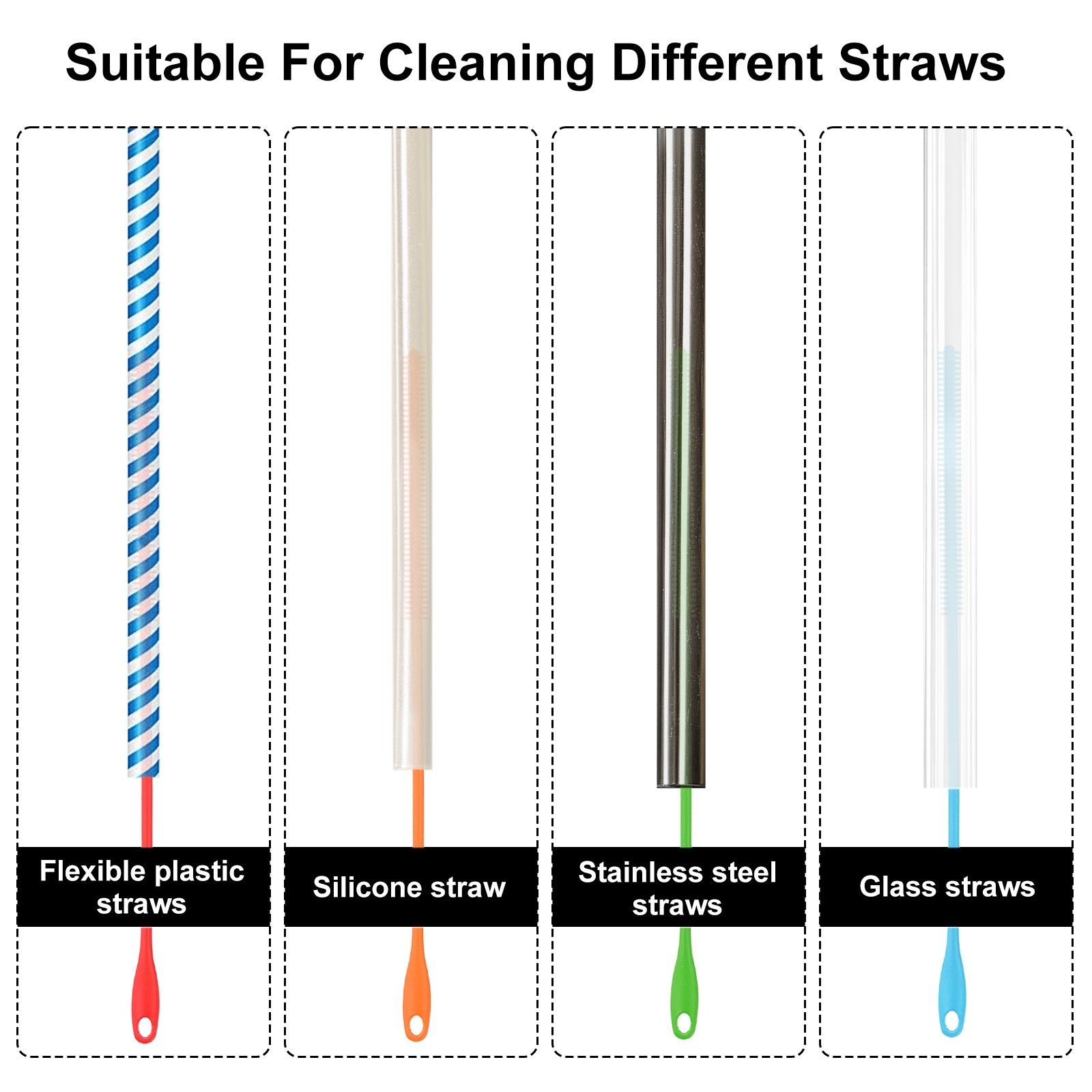 12.5″ Silicone Bottle Brush with 2 Straw Brush, Bottle Cleaner Brushes, Green
