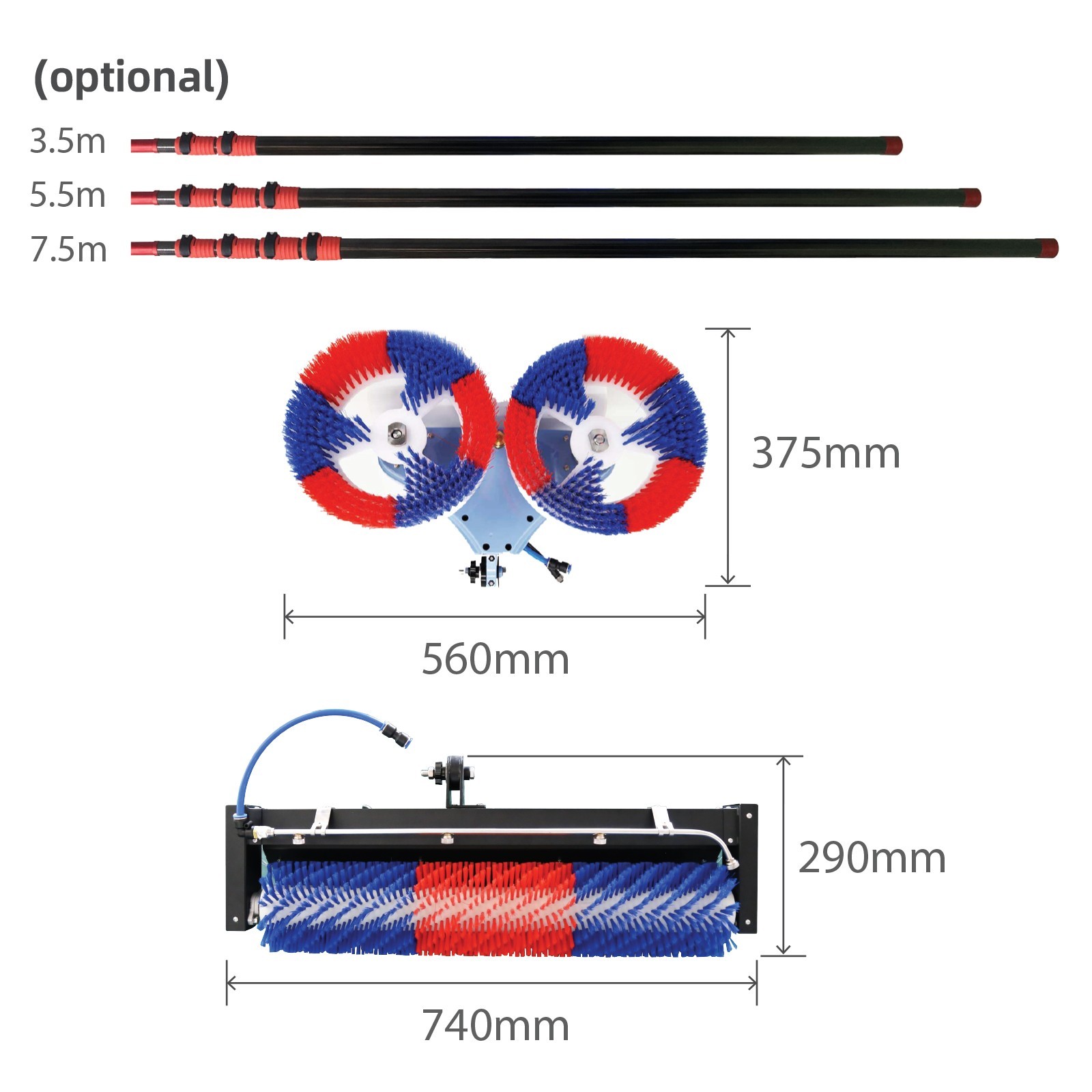 24ft solar panel cleaning brush with replaceable head brush Water Fed Rod Kit