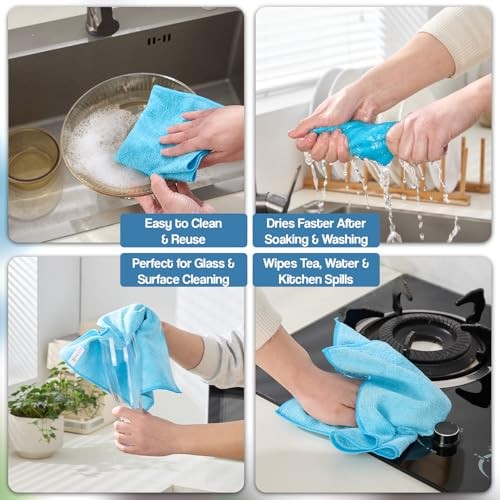 Microfiber Cleaning Cloth Pack, 15×15 Inch Lint Free Streak Free 12 Blue