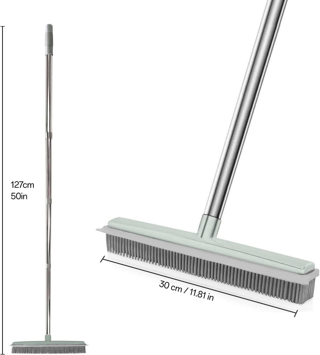 Pet Hair Rubber Broom with Squeegee for Carpet,Fur Remover Broom Carpet Rake for