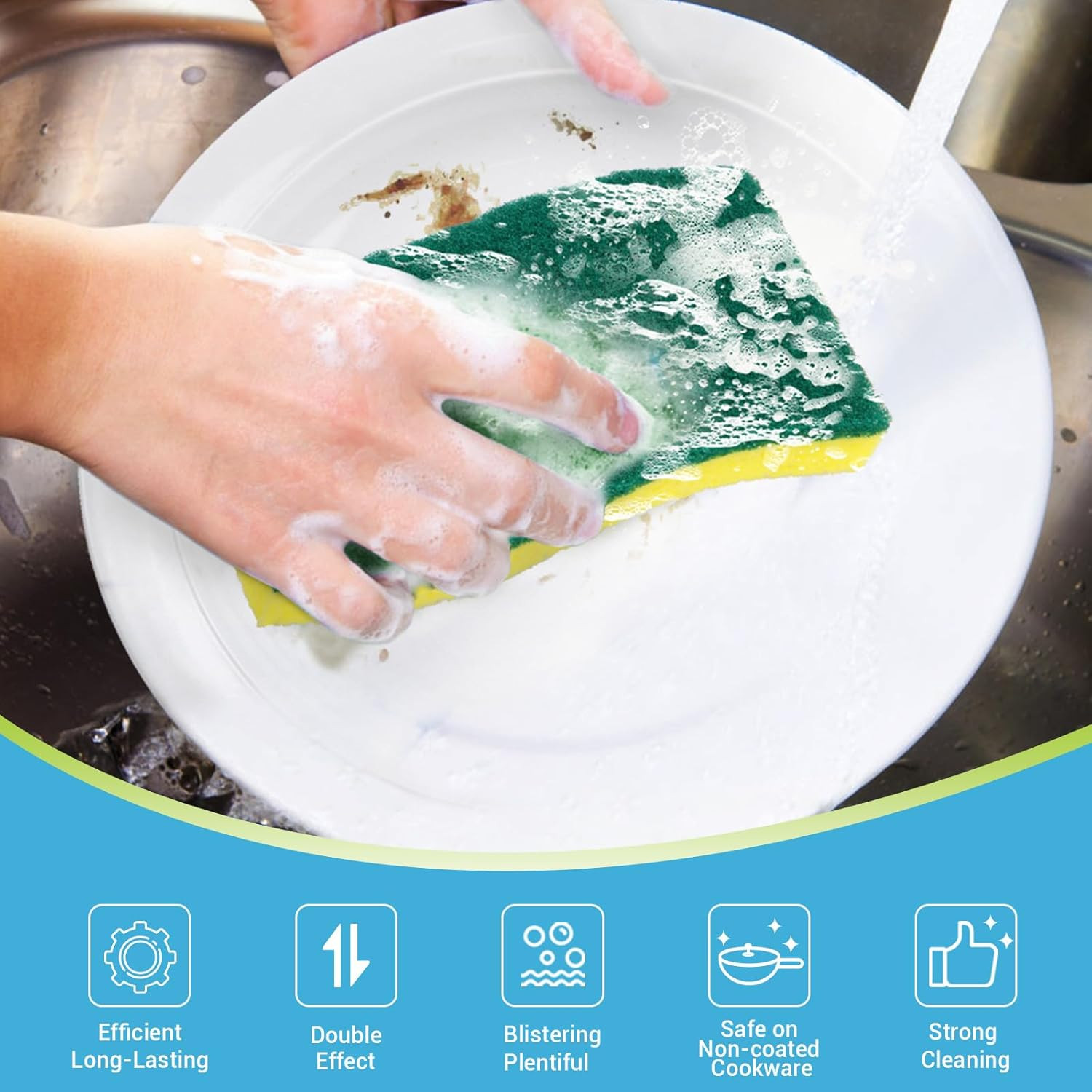 XL Scrub Sponges 6Count, Heavy Duty Sponges for Dishes, Extra Large Sponge for C