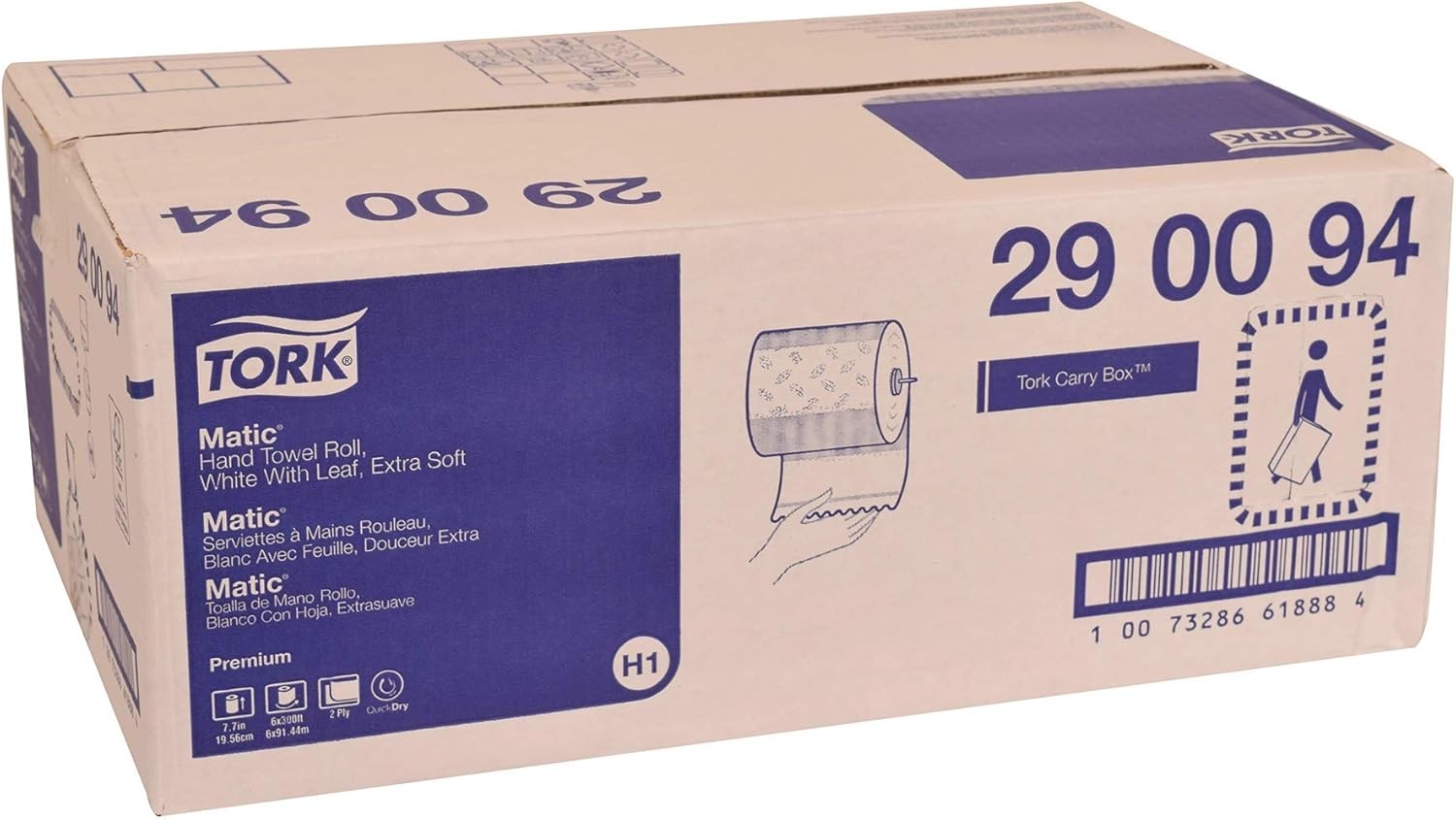 Tork Matic Extra Soft Paper Hand Towel Roll White with Blue Leaf H1, Premium