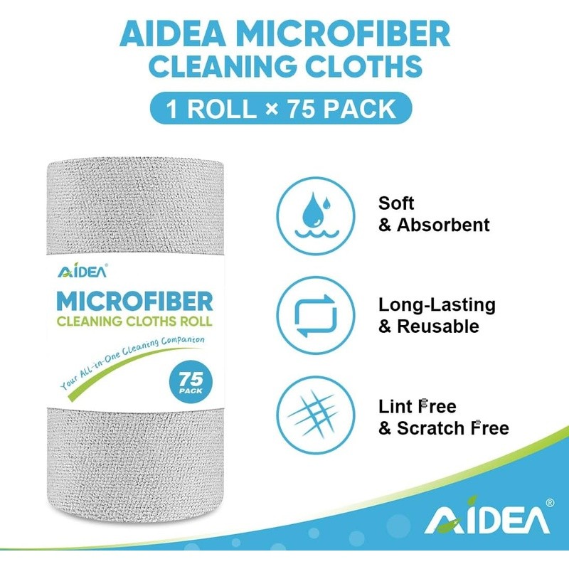 Microfiber Cleaning Cloths Tear-Away Rolls Lint-Free High Absorbency 75 Count US