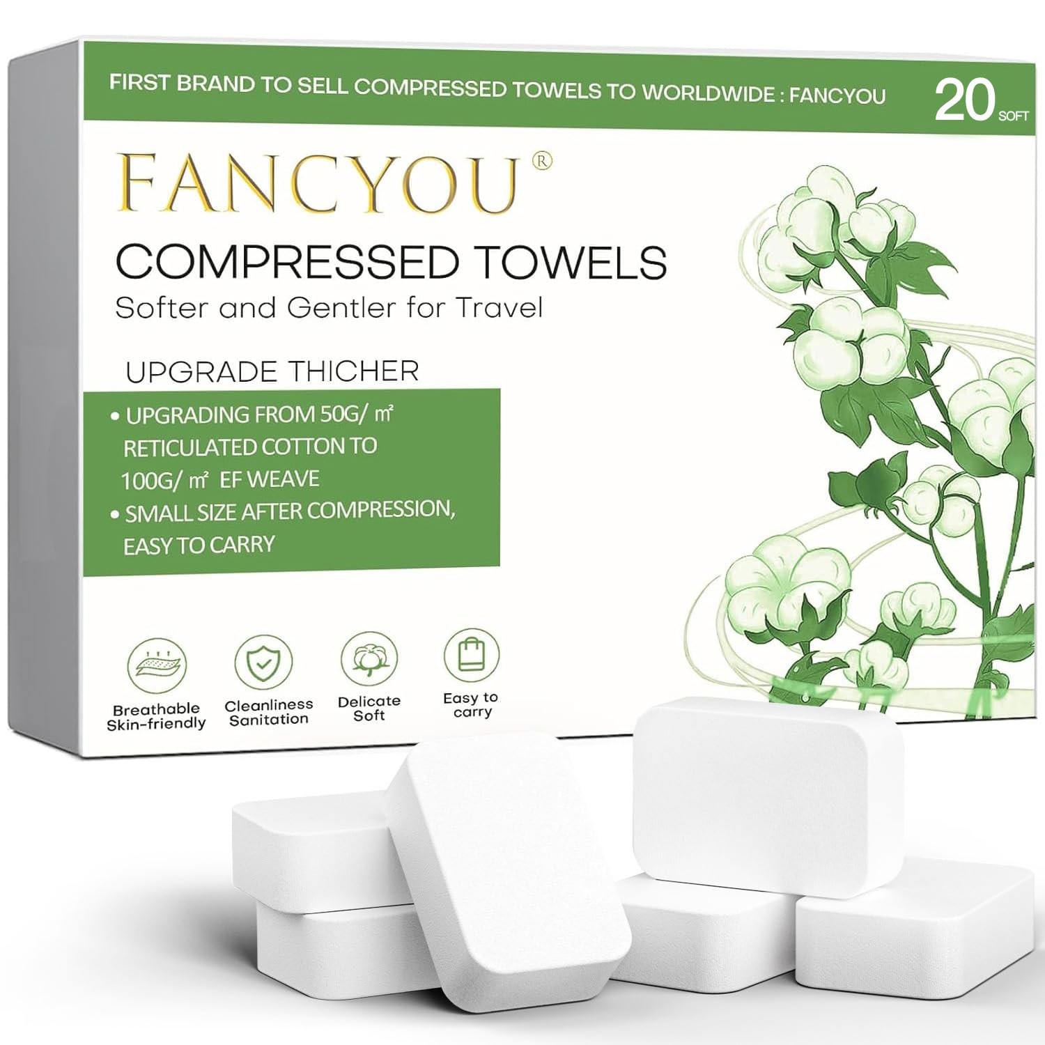 fancyou Disposable Face Towel 12″x9″ 20 Count (Pack of 1), Green