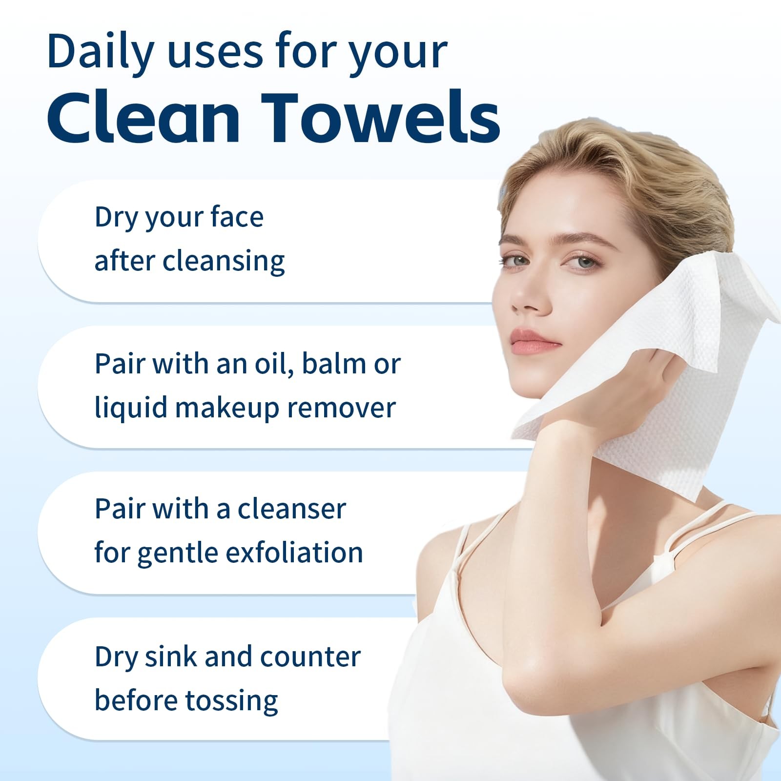 Towels XL, 100% Biobased Face Towel, Disposable 50 Count (Pack of 1), White