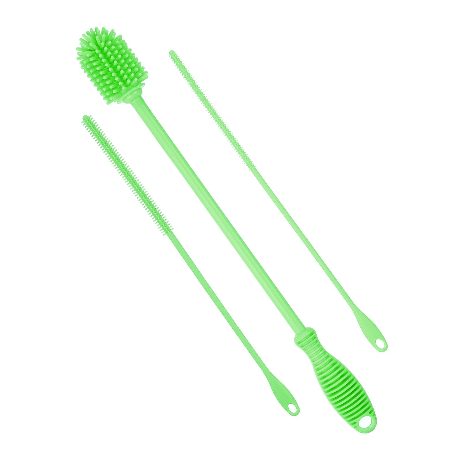 12.5″ Silicone Bottle Brush with 2 Straw Brush, Bottle Cleaner Brushes, Green