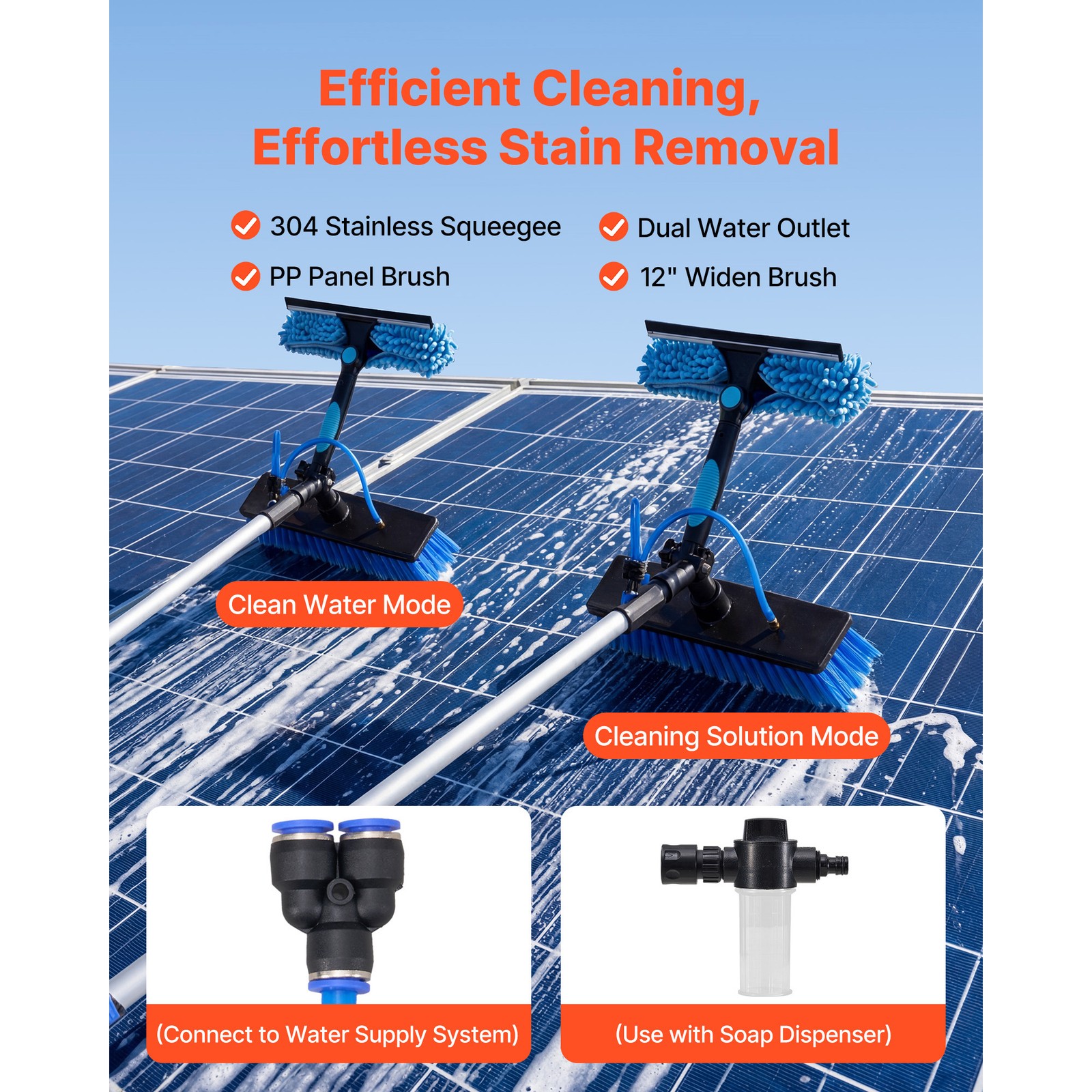 Uimoso Solar Panel Cleaning Kit with 24 ft Water Fed Pole and Brush System
