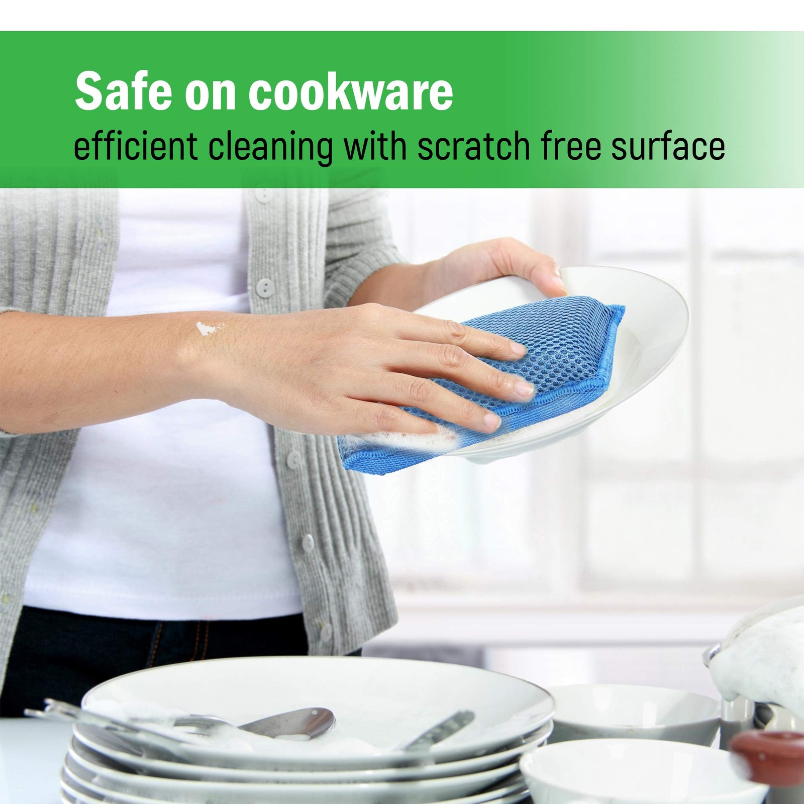 Miracle Microfiber Kitchen Sponge by Scrub-It – 3 Count (Pack of 1), Blue