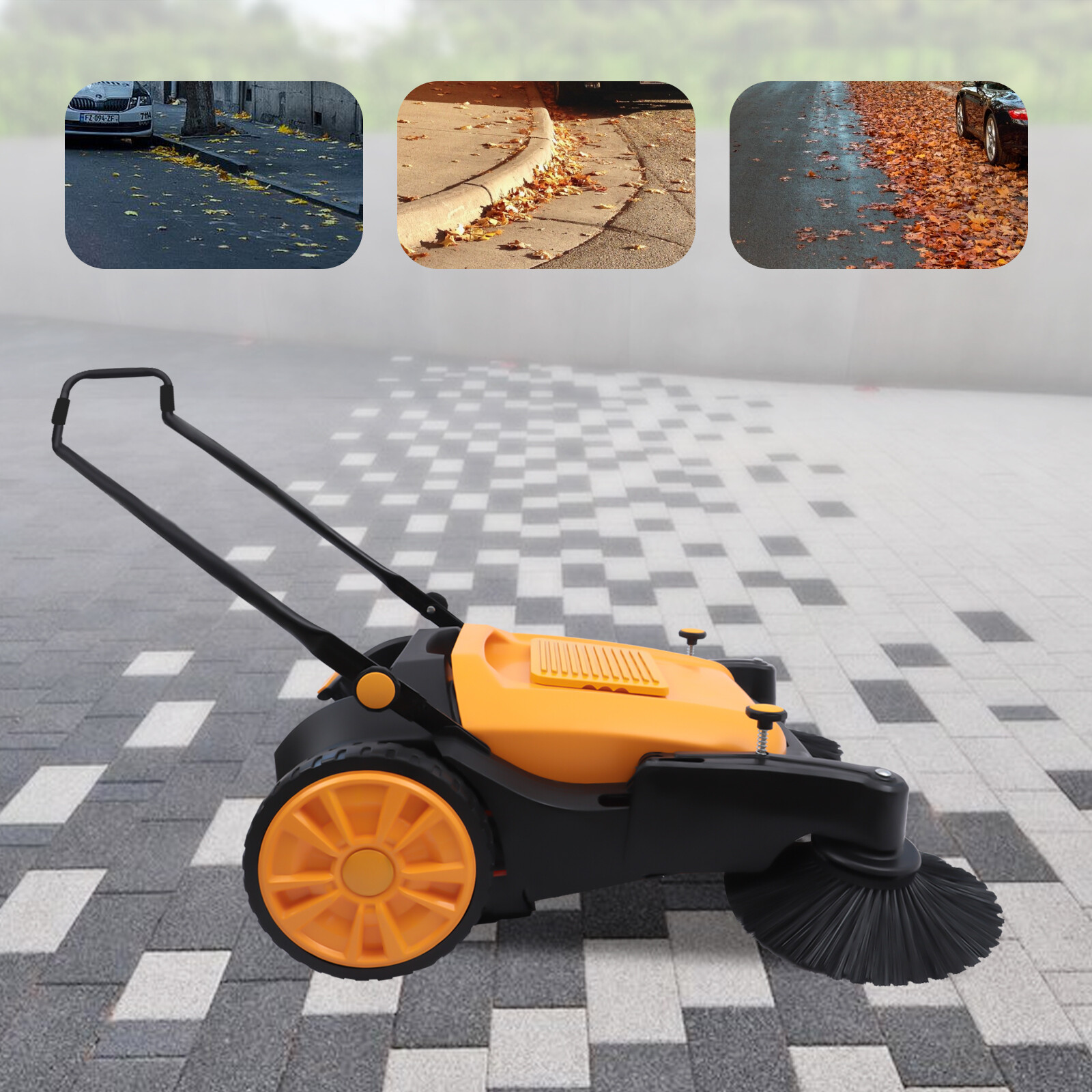 51 Hand Push Sweeper 2 Brushes Industrial Walk Behind Street Pavement Cleaner!!