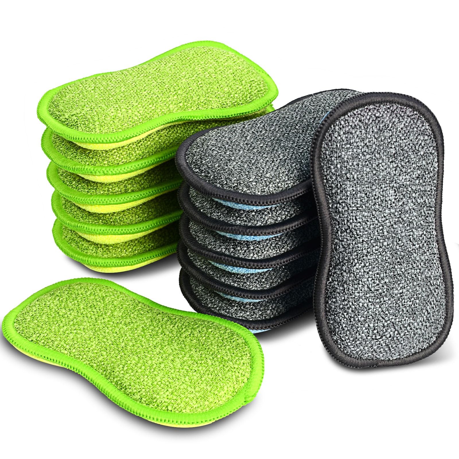 Non Scratch Cleaning Sponges 12 Pack, Multi Surface Use, Green