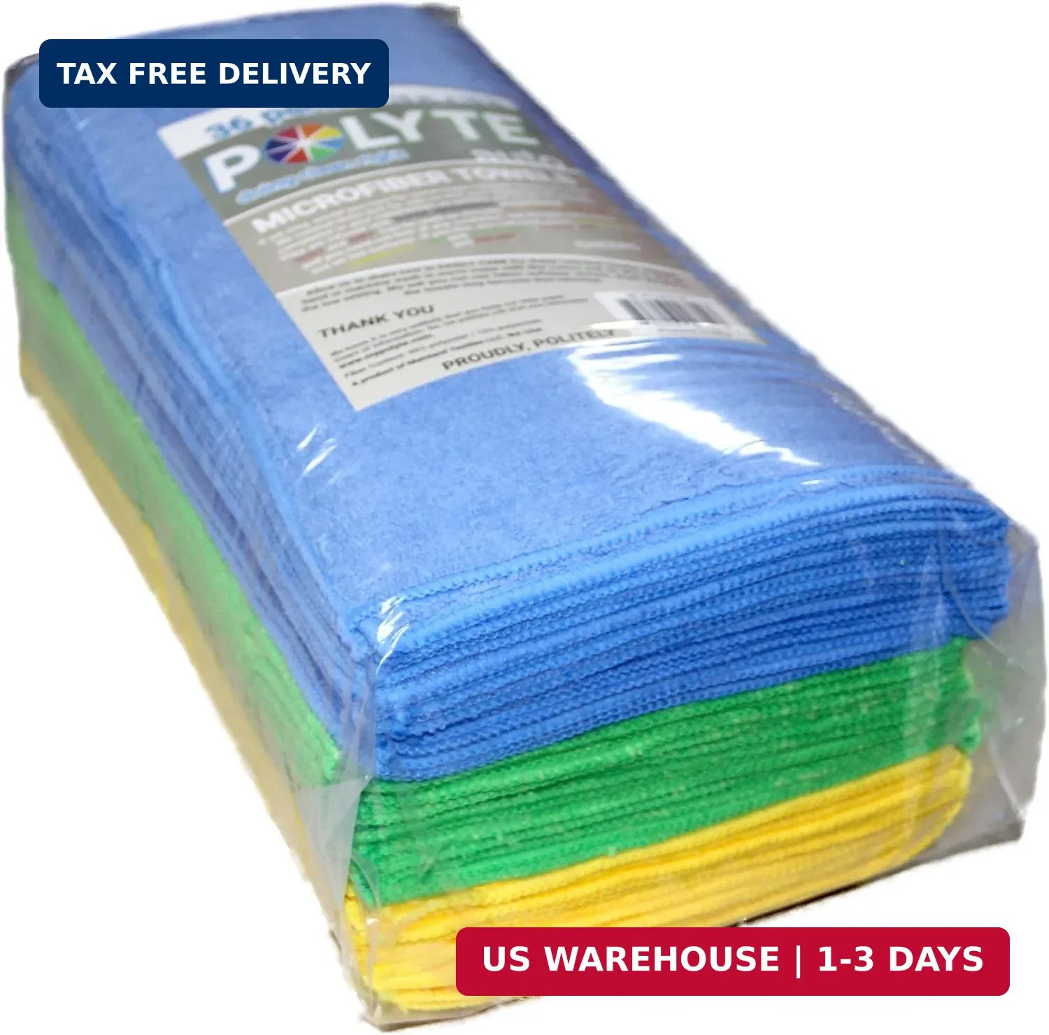 POLYTE Premium Microfiber Cleaning Towel,16×16 in 36 Pack (Blue,Green,Yellow)