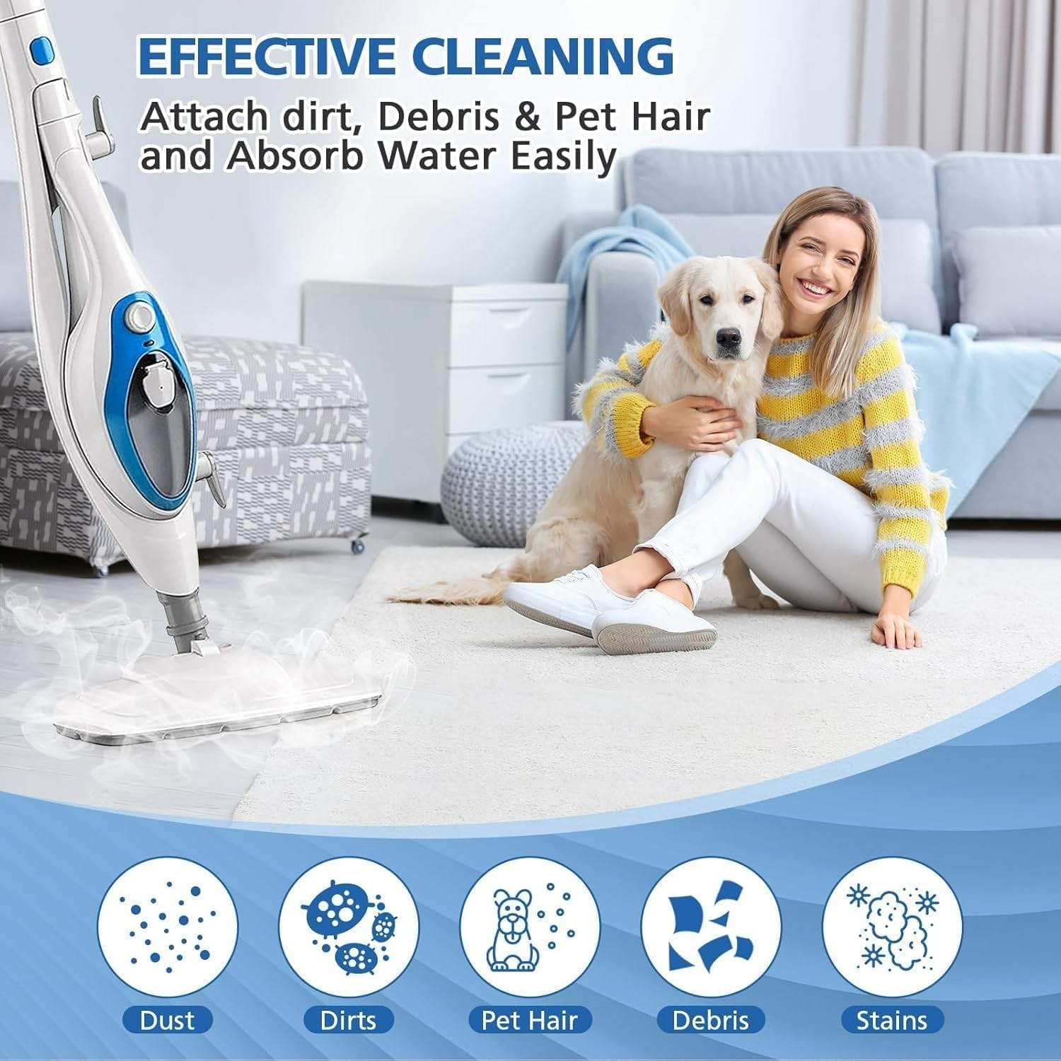 Soft Microfiber Replacement Steam Mop Pads for PurSteam ThermaPro – 6 Count