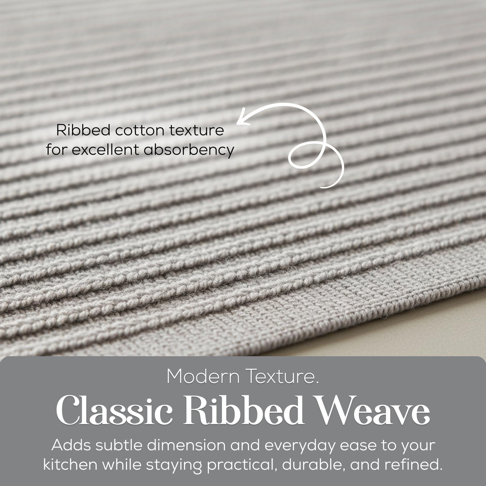 Kitchen Towels, Cotton Hand Towels, Grey and White Vine Ribbed Hand Drying Cl…
