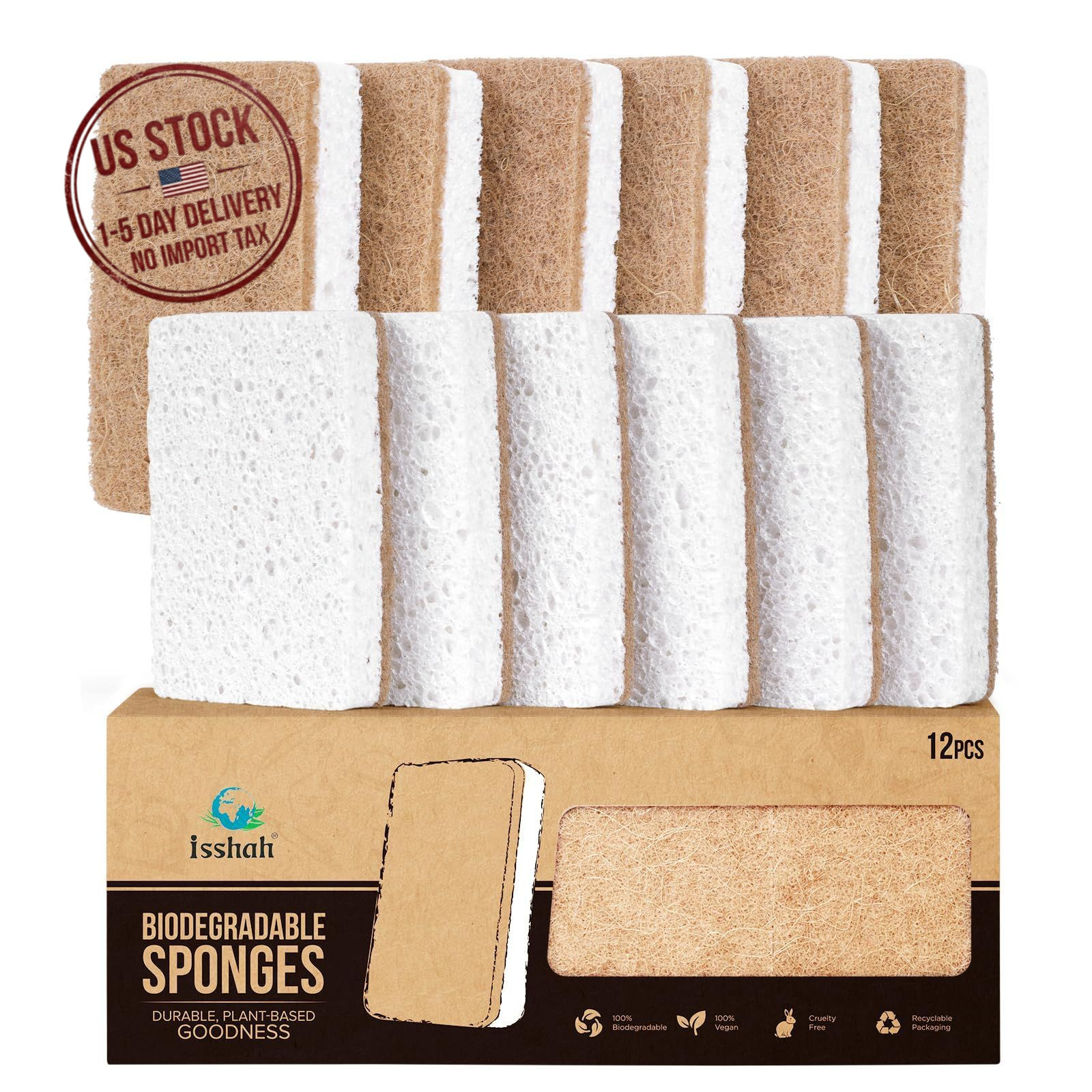 12 Count Plant Based Kitchen Sponges Natural Sisal Hemp Dish Cleaning Sponge