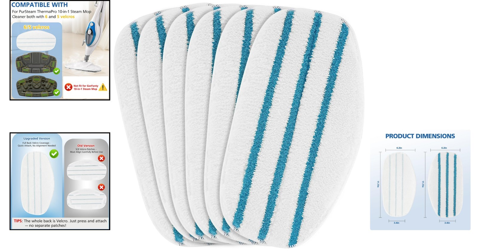 Soft Microfiber Replacement Steam Mop Pads for PurSteam ThermaPro – 6 Count