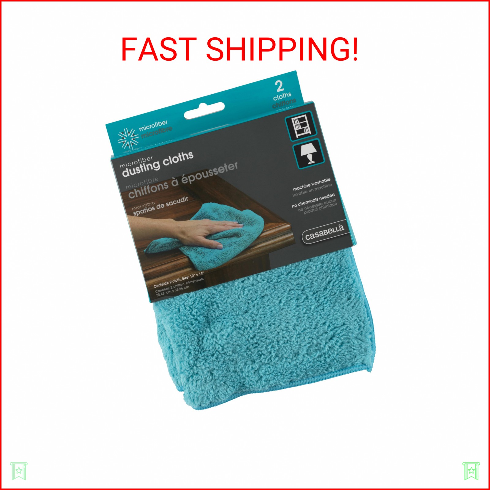 Casabella Microfiber 12″ x 14″ Cloth, Pack of 2, Blue Dusting, 2 Count
