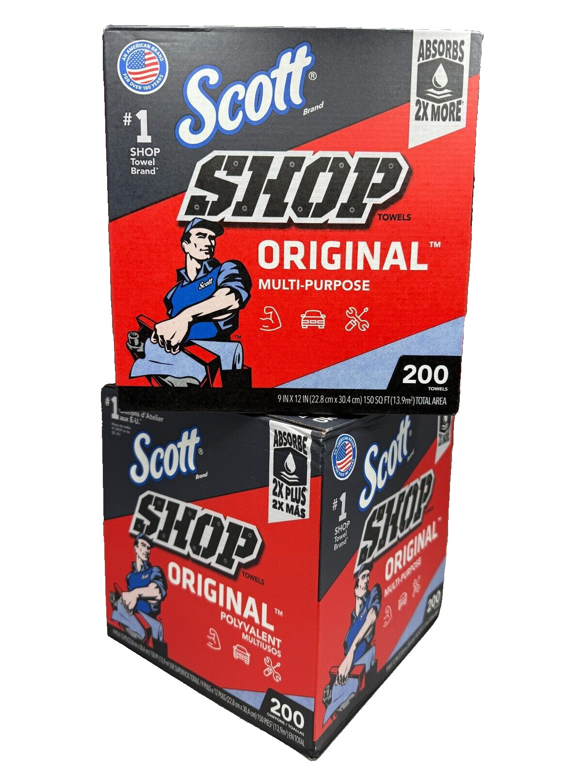 Scott Shop Towels Original Blue Pop-Up Dispenser Box 200 Towels 2 Packs
