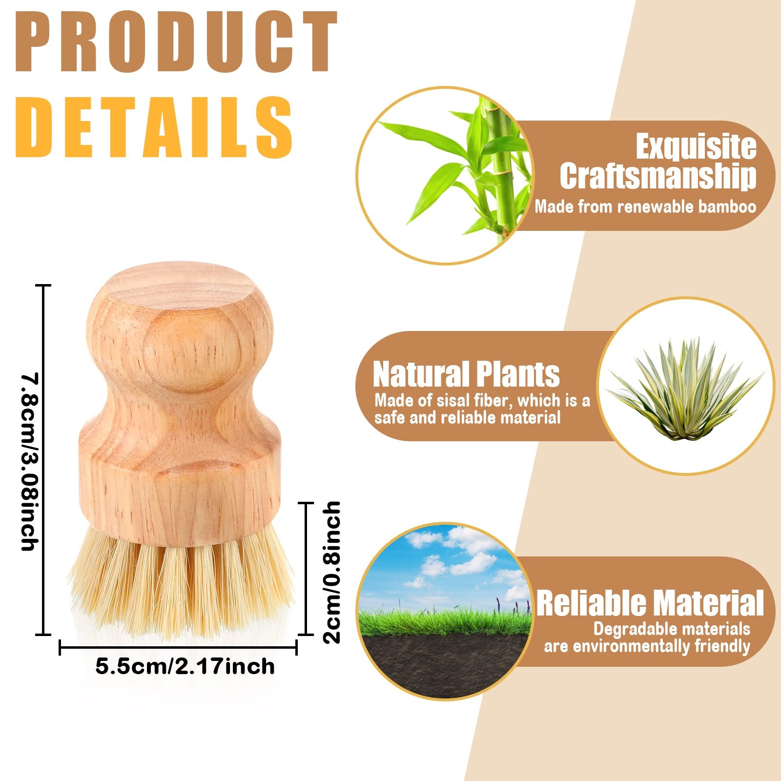 Nuenen 12 Packs Bamboo Dish Scrub Sisal, Natural and Sisal Color