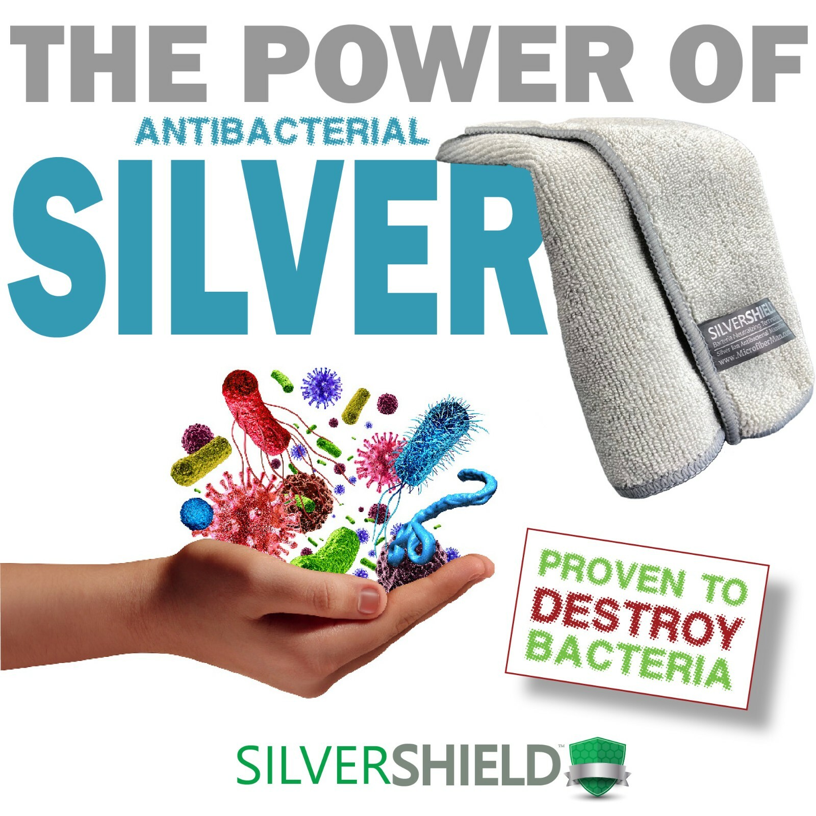 12 pack Antibacterial Silver Shield Microfiber Cloth 12″x12″ 300 GSM Odor Free!