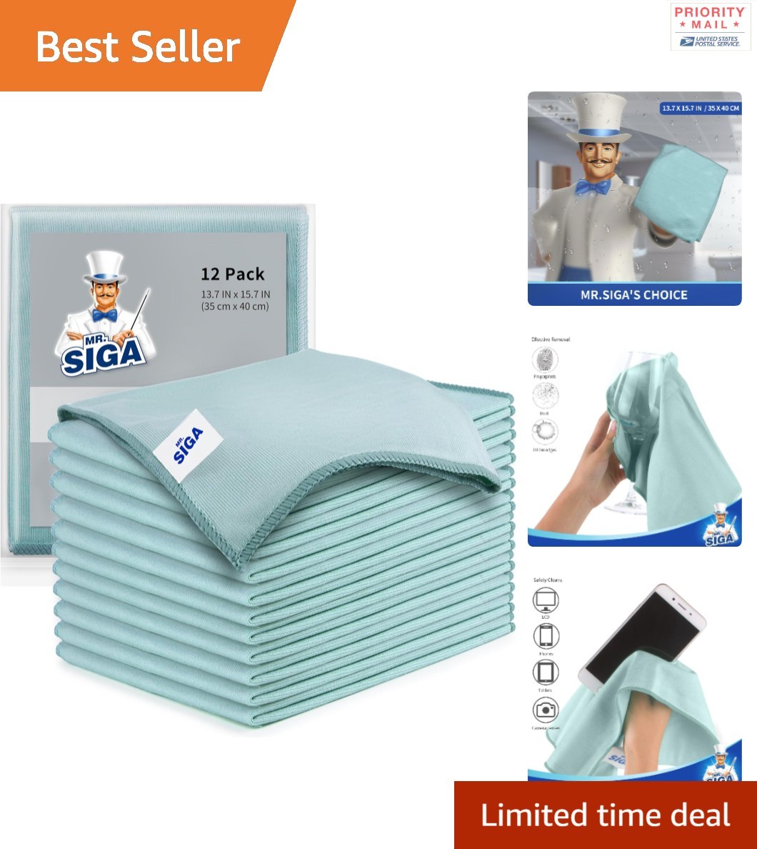Microfiber Cleaning Cloths Lint Free 12 Pack Green 35 x 40 cm Perfect for Glass
