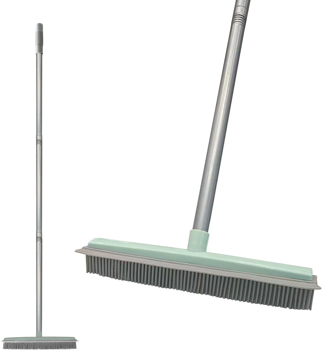 Pet Hair Rubber Broom with Squeegee for Carpet,Fur Remover Broom Carpet Rake for