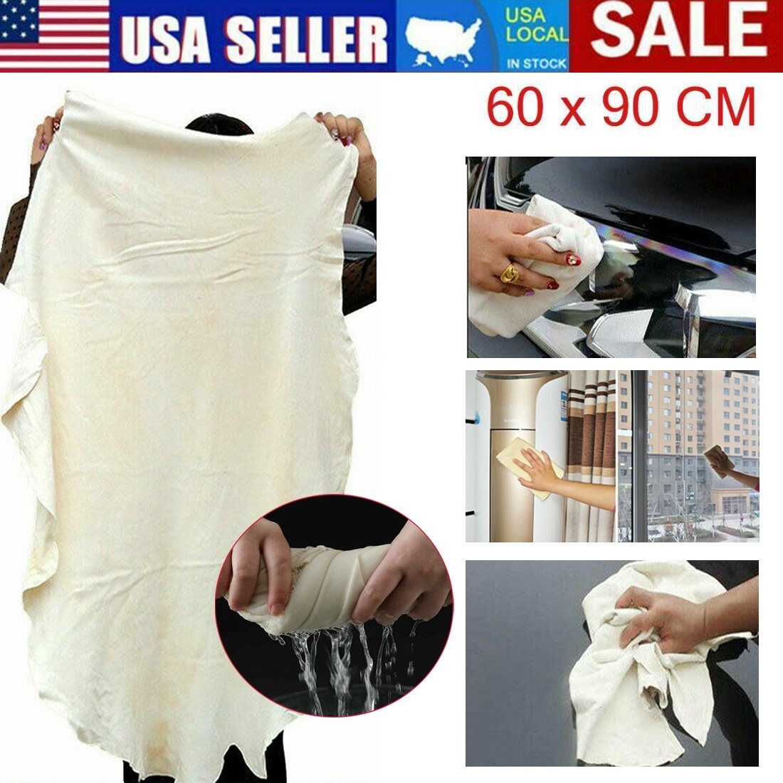Natural Chamois Leather Car Drying-Towel Cleaning Cloth Shammy Towel 60cm x 90cm