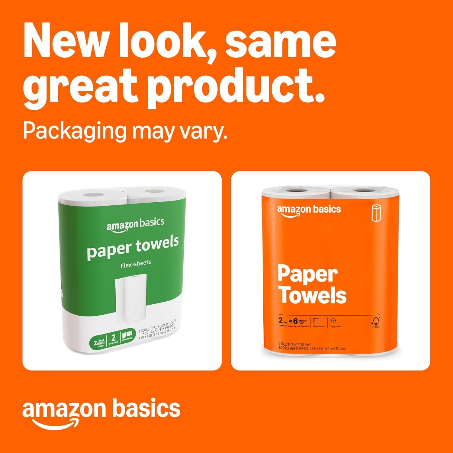 2-Ply Flex-Sheets Paper Towels, 2-Pack, 150 Sheets per Roll, 2 Basics Rolls = 6