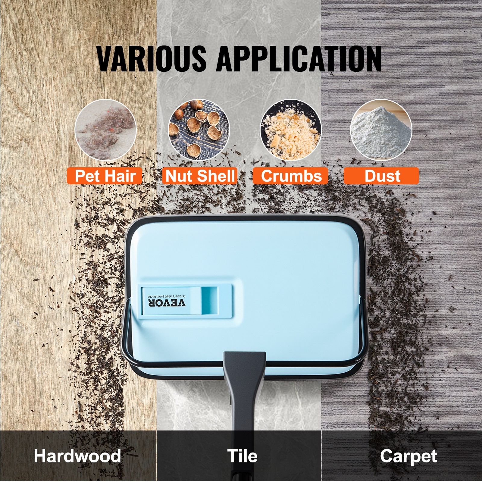VEVOR Carpet Floor Sweeper Manual 6.7 in Width Sweeping Paths Non Electric Blue