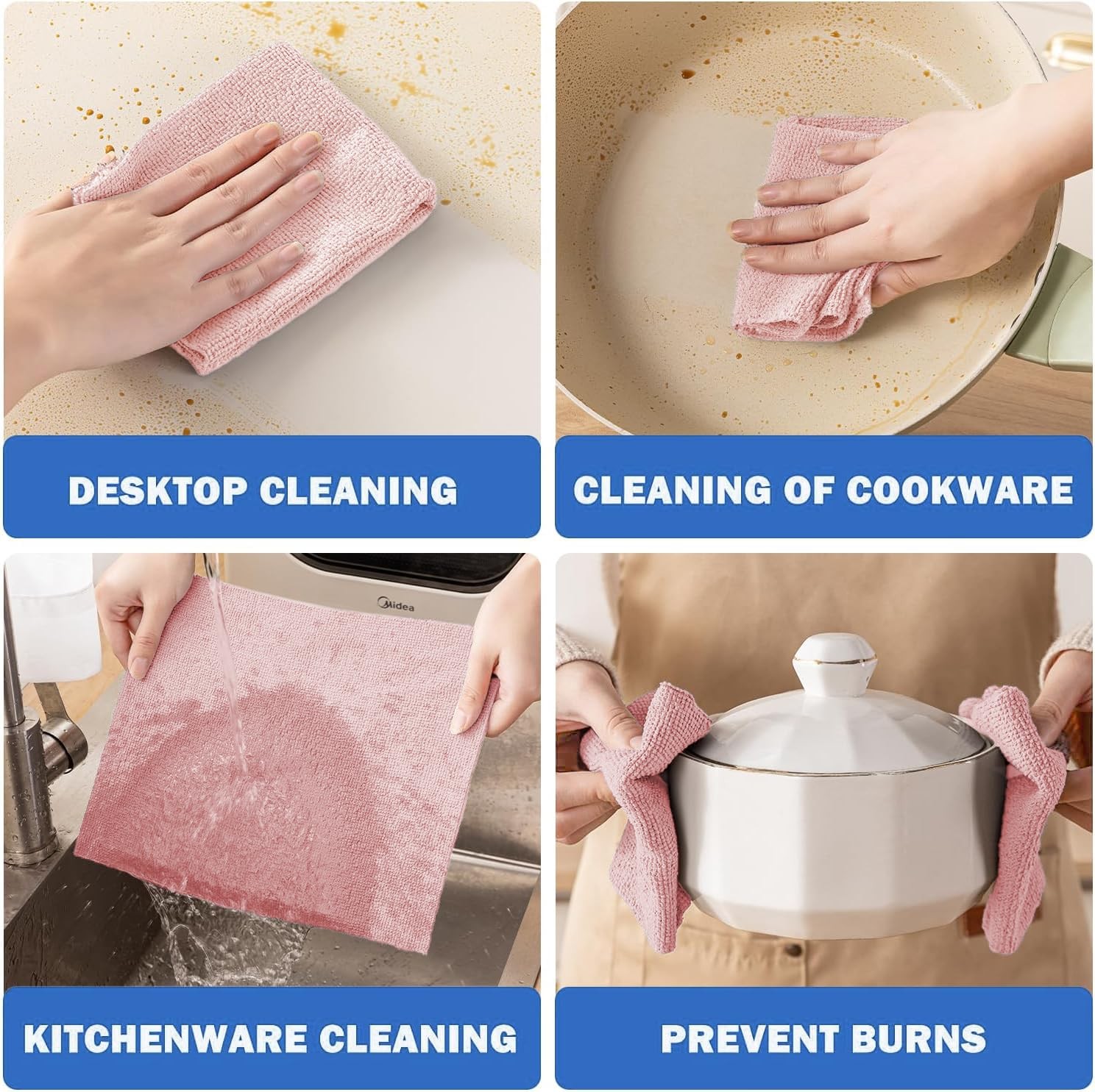 Vnoss 55 Pack Microfiber Cleaning Cloth Roll, Tear Away 9”X11”-55PK, Pink