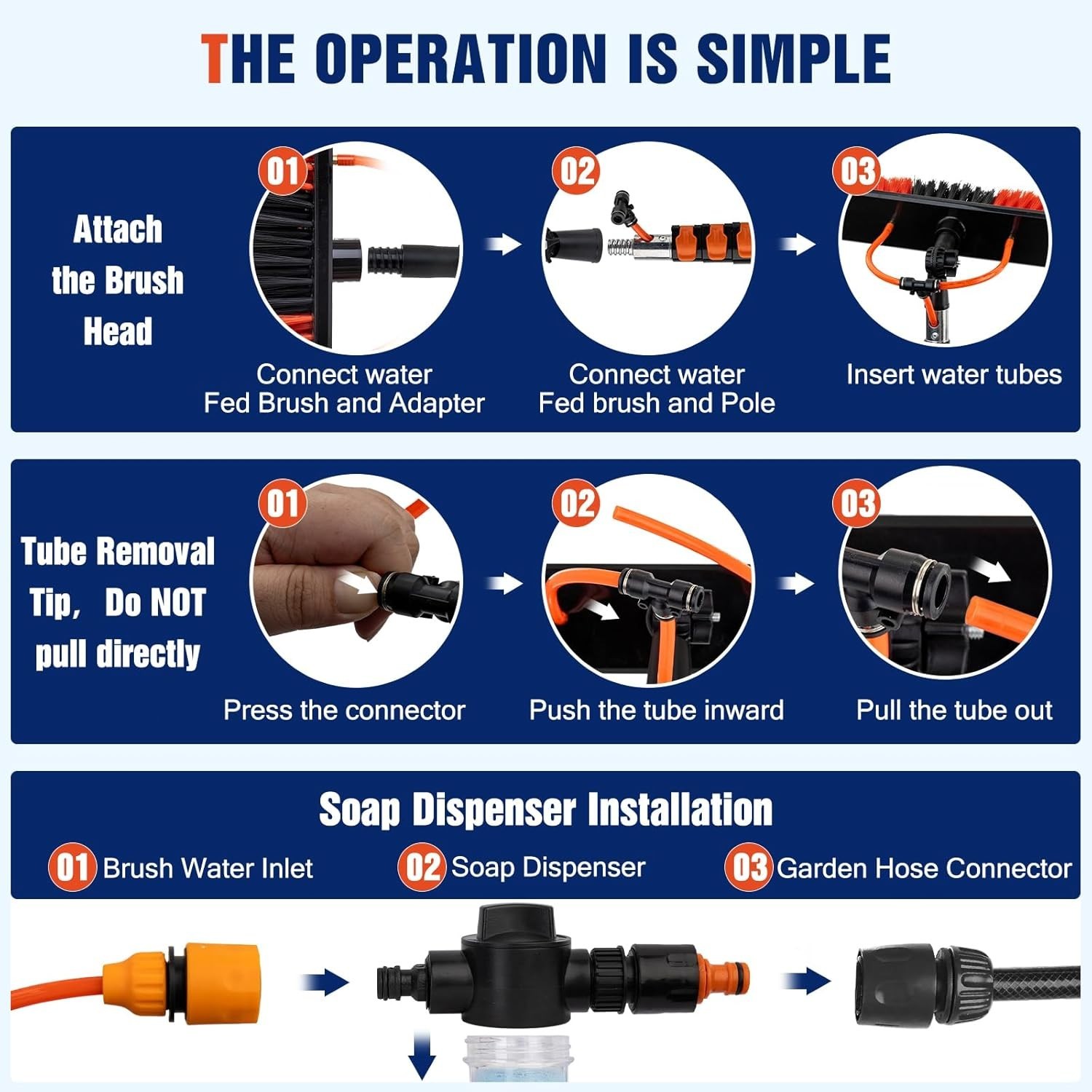 Water Fed Pole Window Cleaning System, Solar Panel Kit, 180° Brush & Soap Dispen