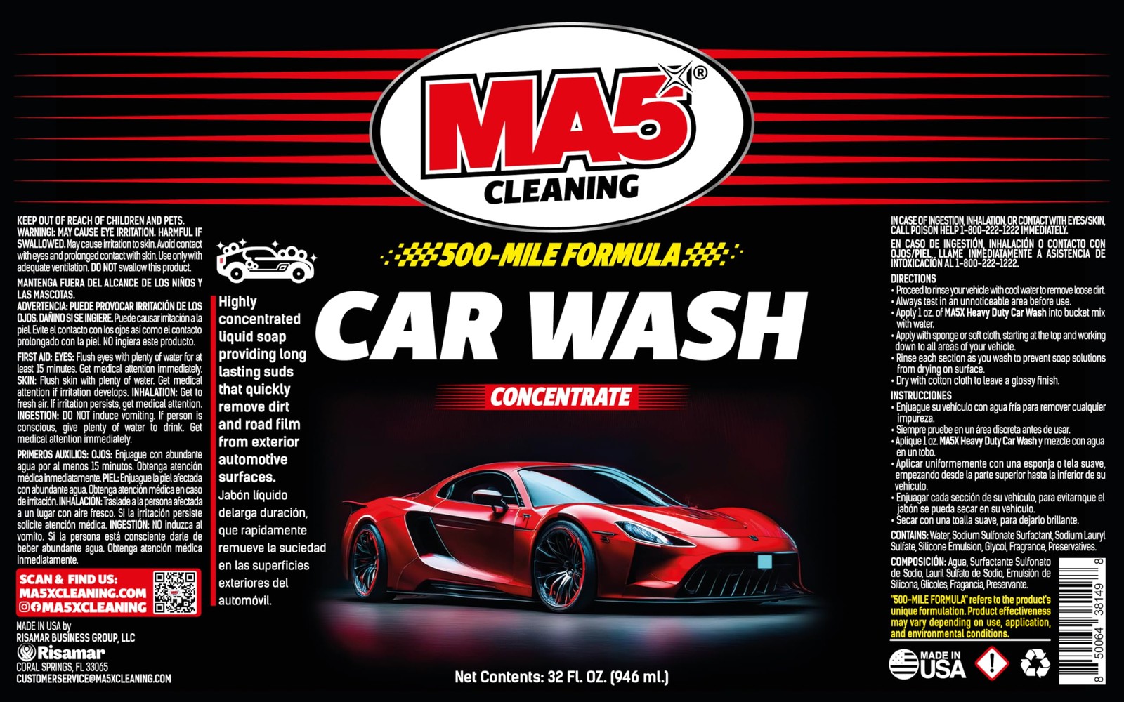 MA5x Car Wash Soap | Concentrated, pH Balanced | 32 Fl Oz (Pack of 1), Pink
