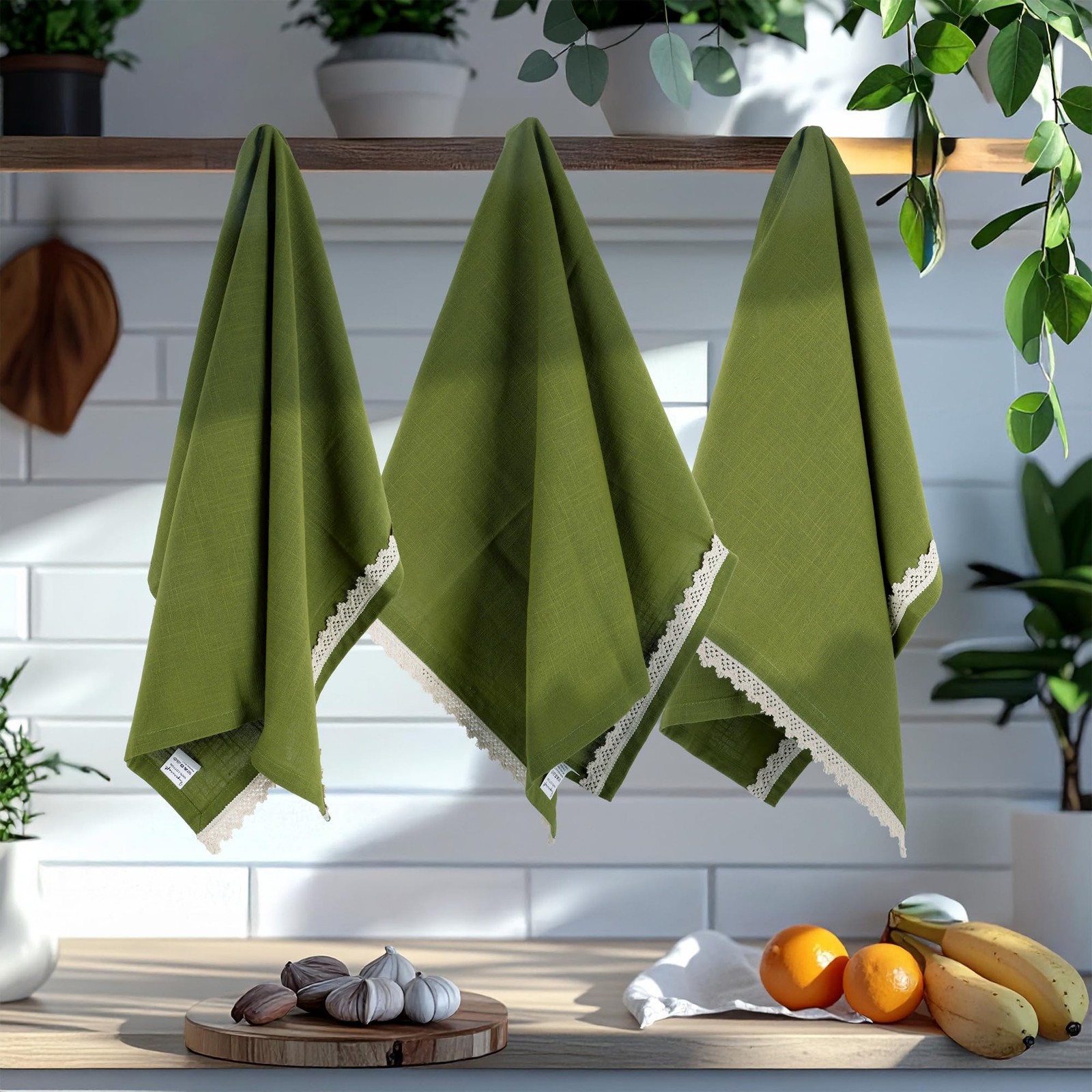 6 PCS 20×30 Inch Olive Green Cotton Kitchen Dish Towels Highly Absorbent