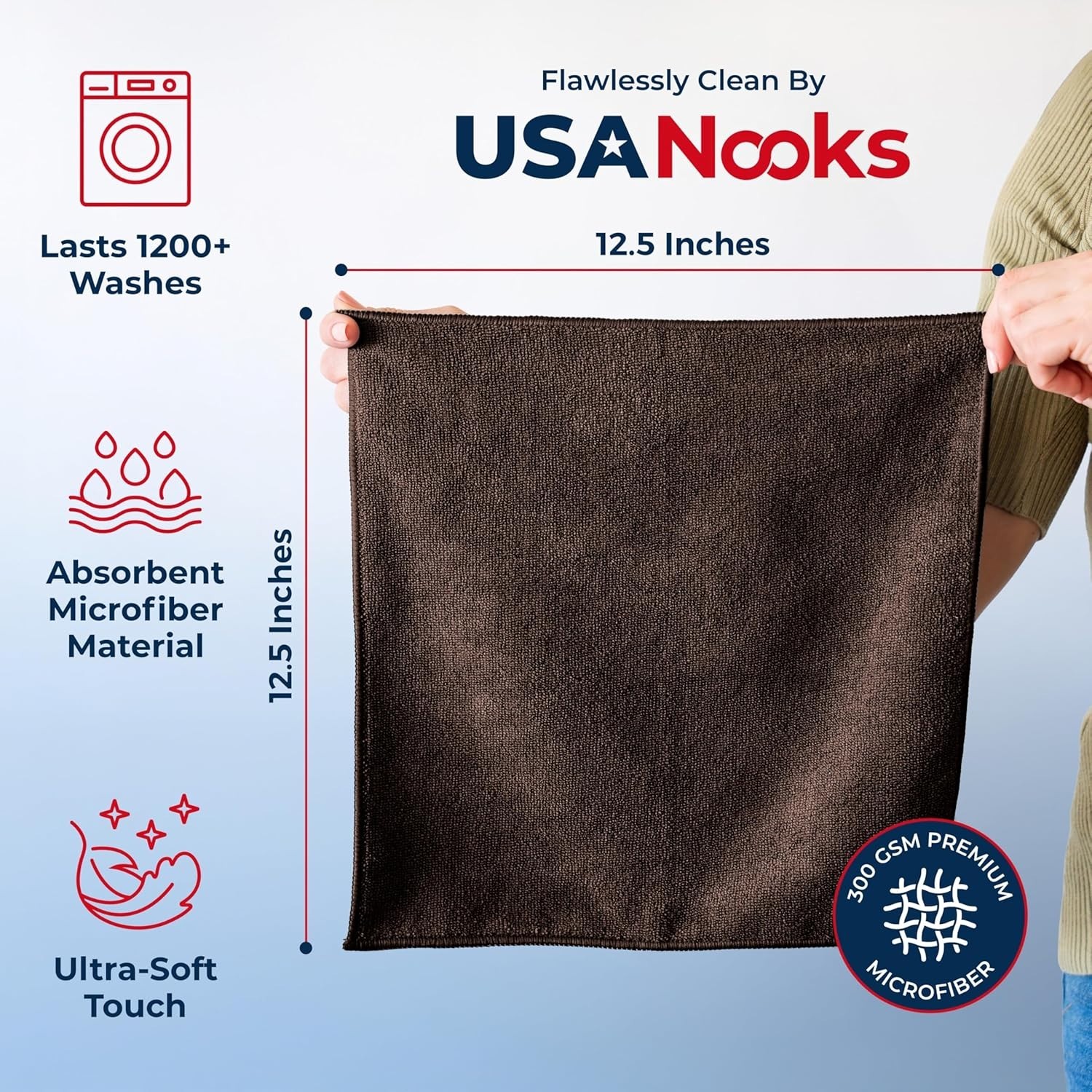 12-Pack Commercial Grade 300GSM Microfiber Cloths 12.5″x12.5″ – Swirl-Free Shine