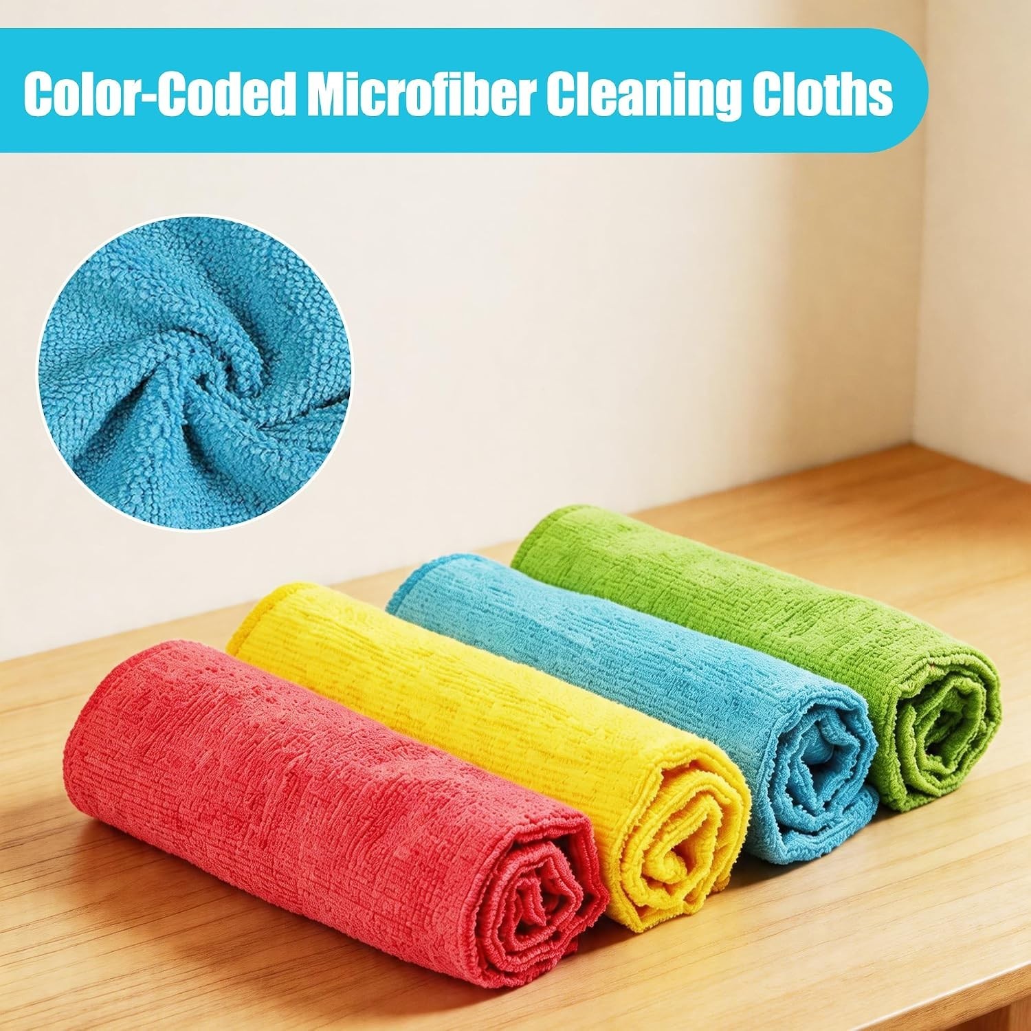 Microfiber Cleaning Cloth, 24 Pack Highly Absorbent Cleaning Rags, 4 Color Mi…