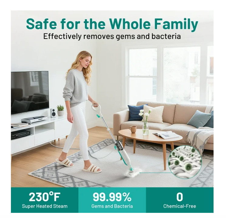 Hicould Steam Mop, 10 in 1 Floor Cleaning, Detachable Steam Mop for Tile and Har