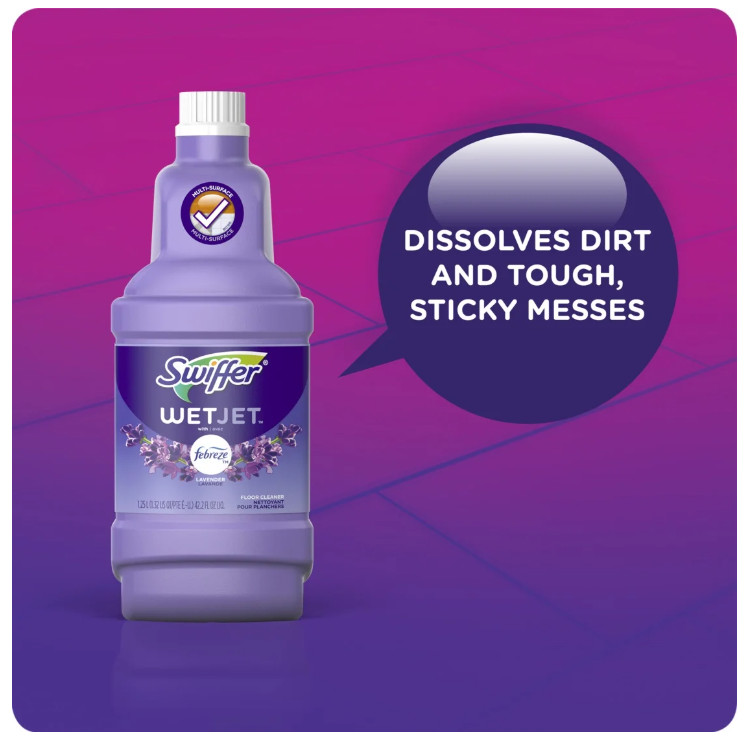 Swiffer Wet Jet Mop Refill Solution, Wood, Laminate, Lavender, 42.2 fl oz 2 Pack