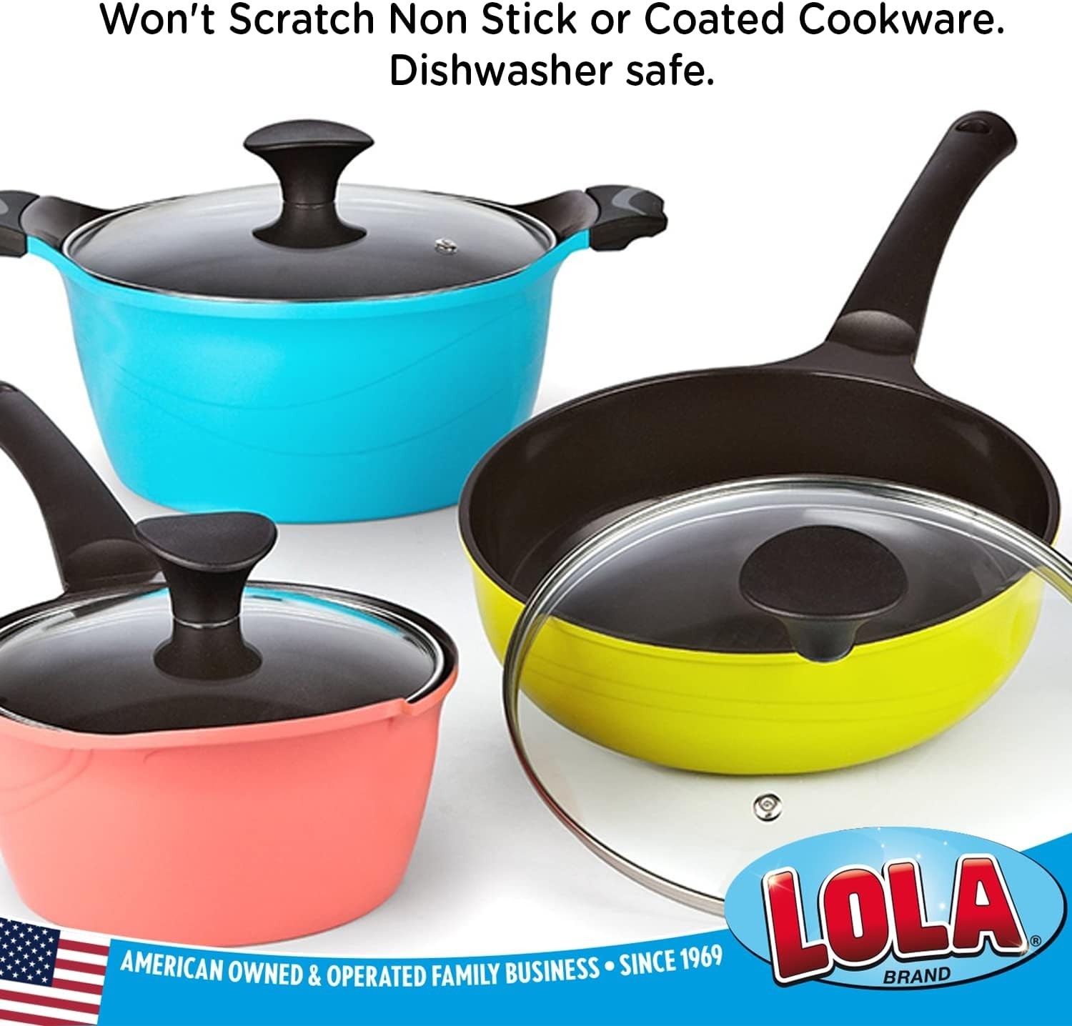 LOLA Plastic Mesh Scouring Pads – 3 Pack, 3.375″ x 1.25″, Non-Scratch Dish Scrub