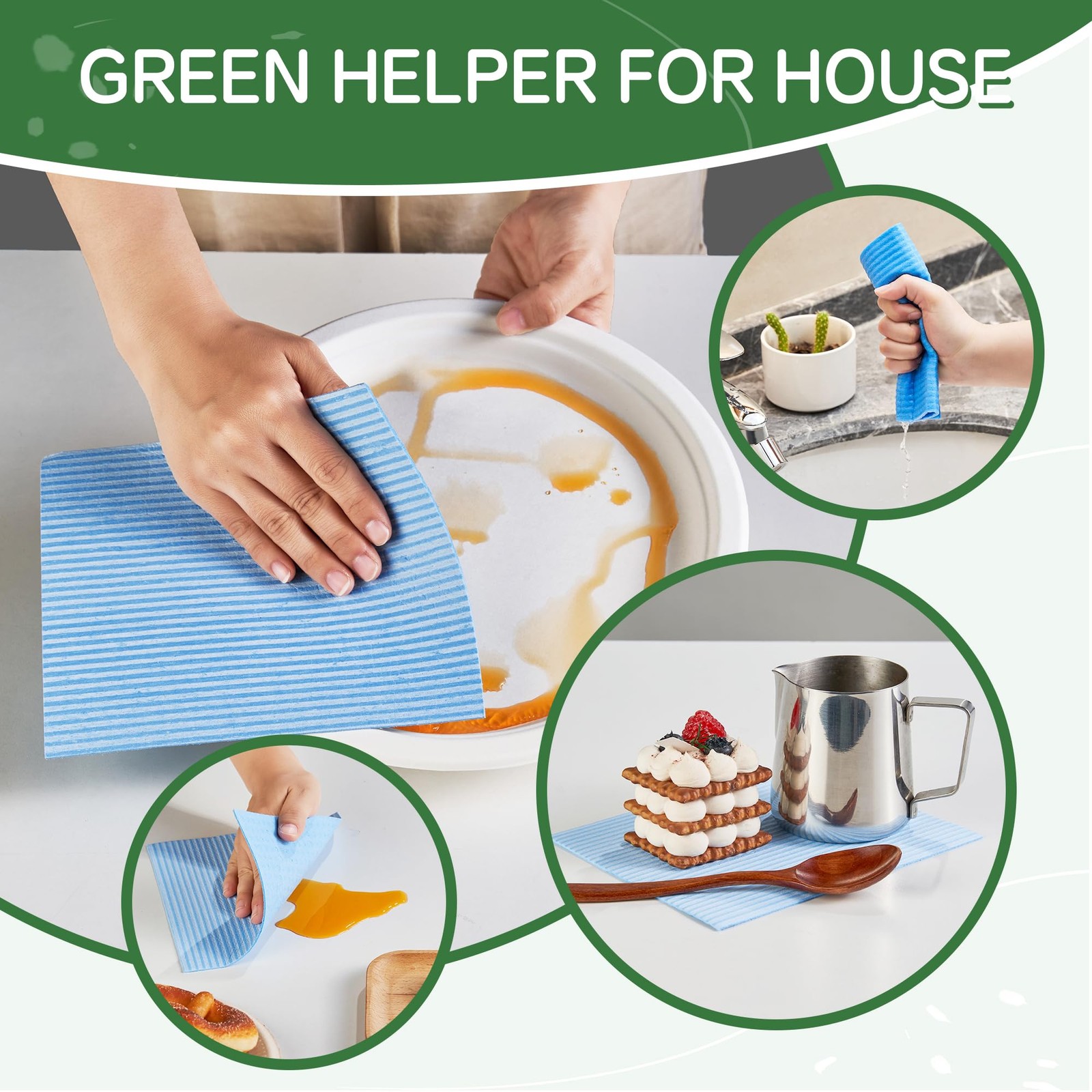 Swedish Dishcloths for Kitchen 10 Pack, Cellulose Sponge Cloths of Reusable D