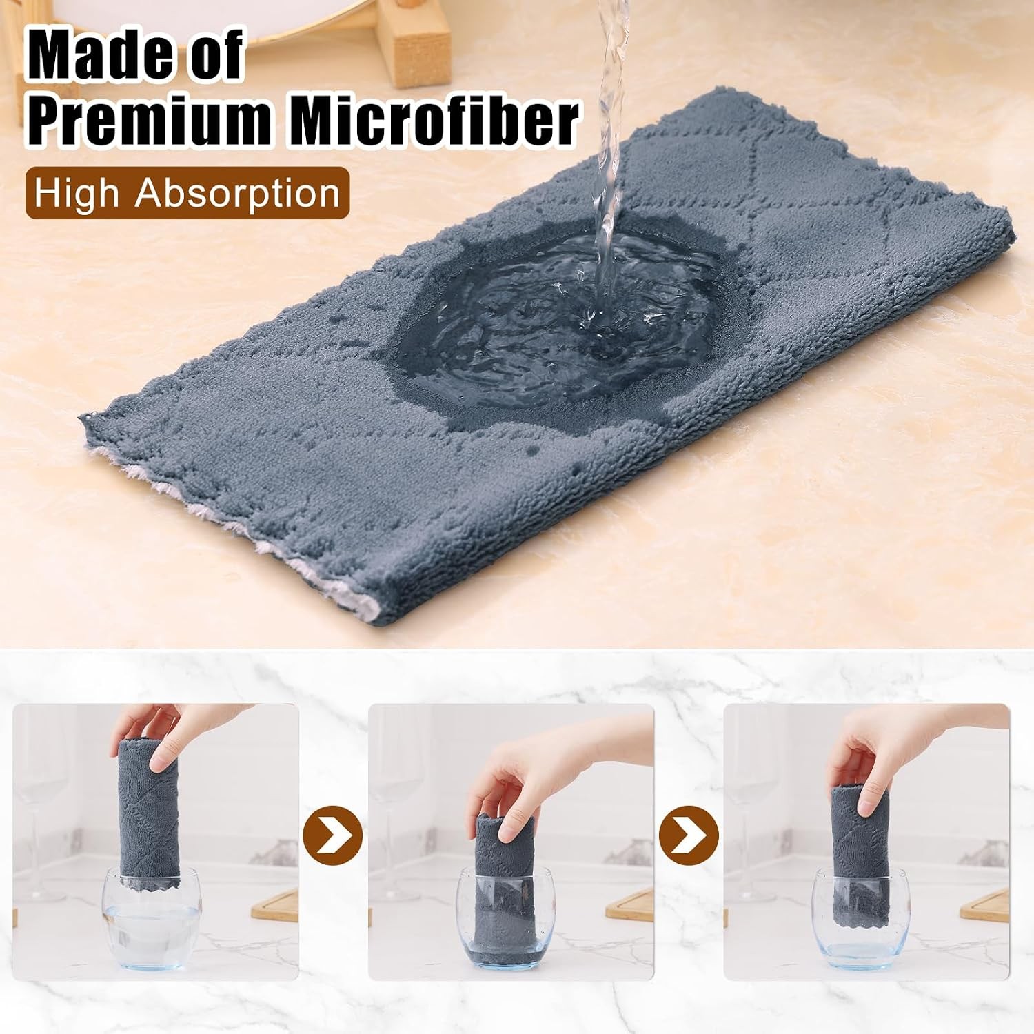 12 Pack Soft and Absorbent Kitchen Cloths, Dark Grey & White | Super Soft and