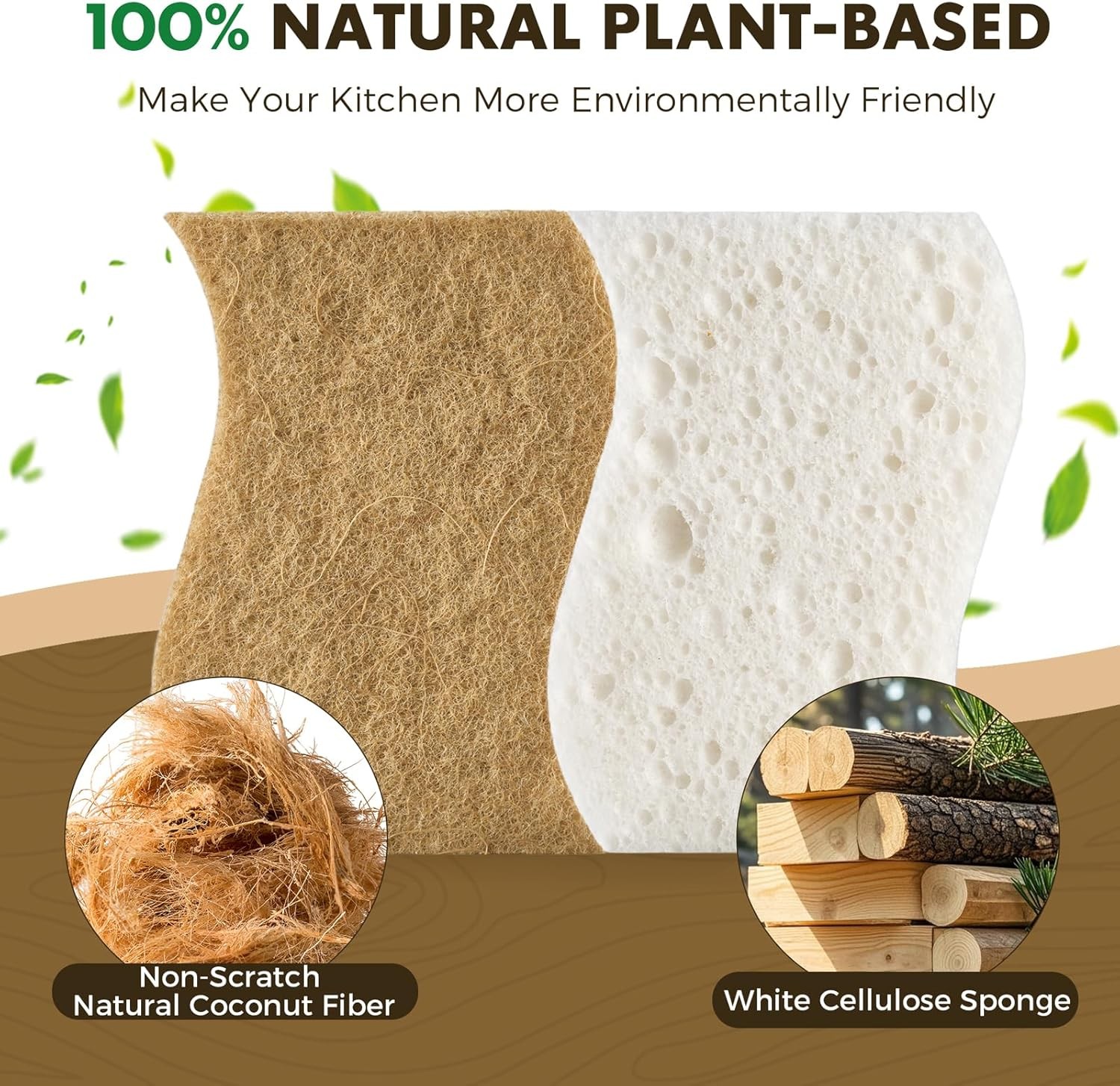 12 Pack Natural Biodegradable Kitchen Non Scratch Sponges,Compostable Plant