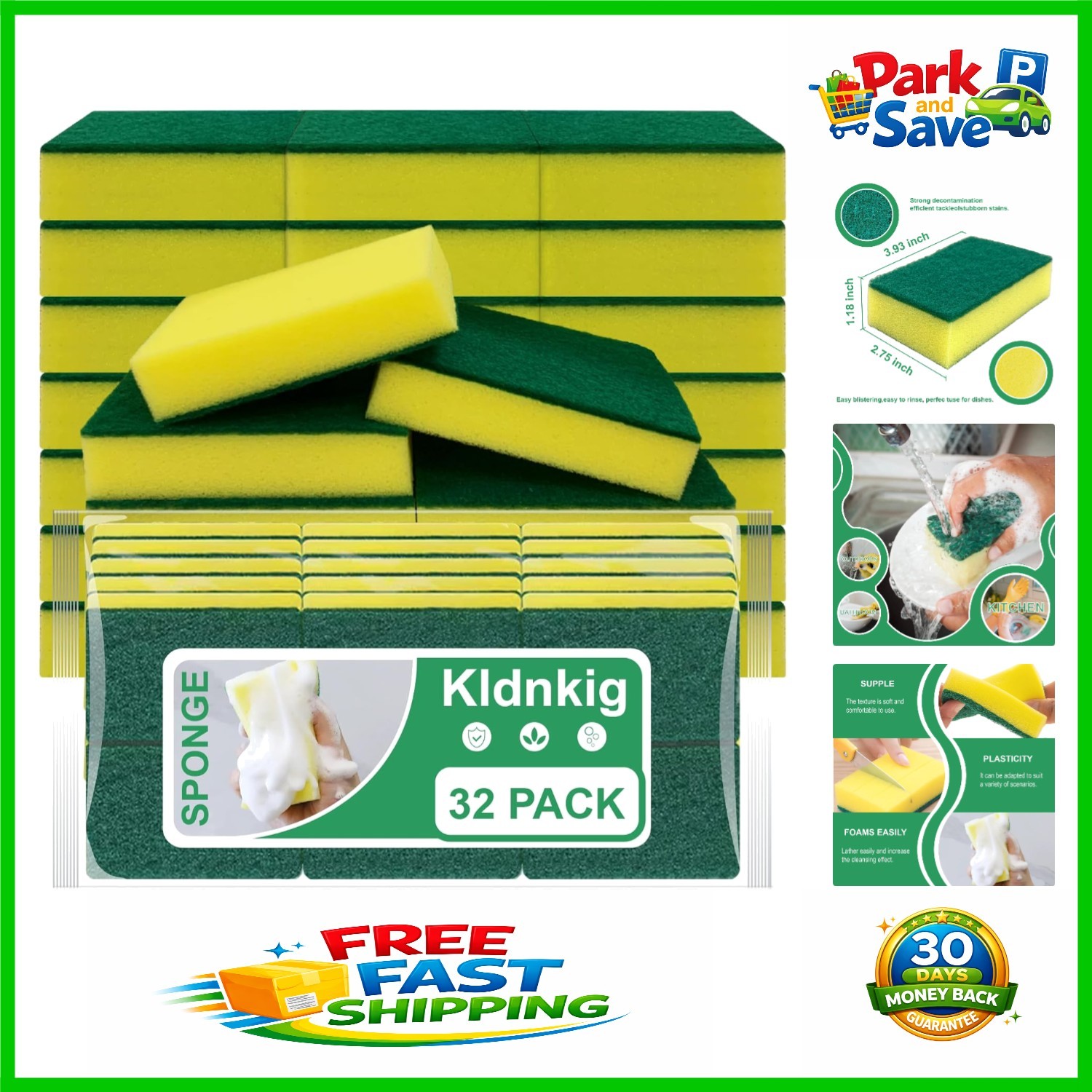 Eco-Friendly Dual-Sided Cleaning Sponges – 32 Pack for Effortless Dishwashing