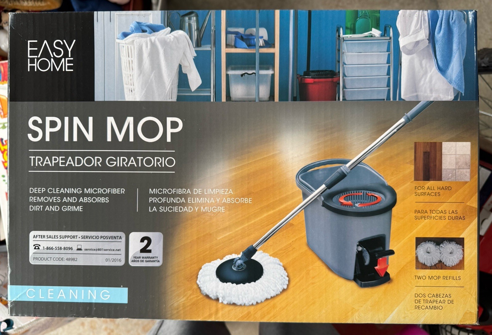 EASY HOME Spin Mop Set w/ Separated Bucket, Extra Head, Microfiber NEW