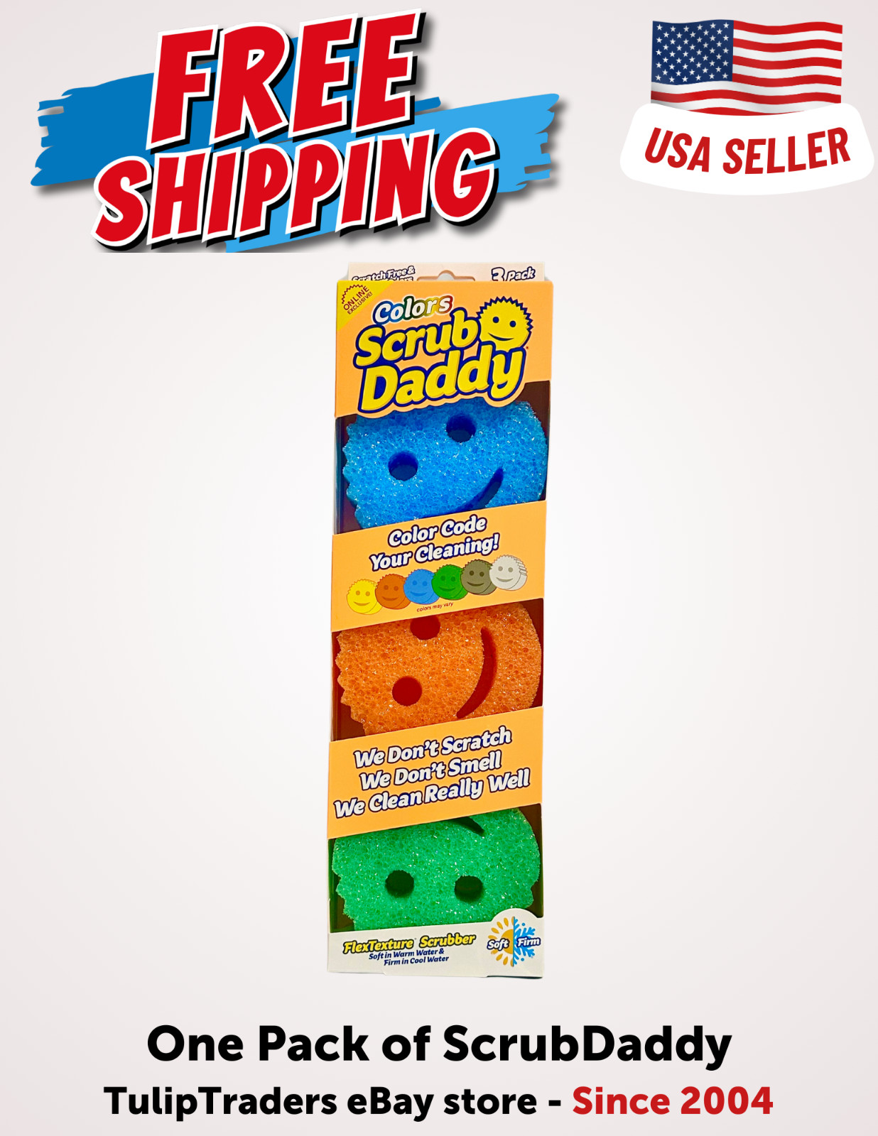 Scrub Daddy Variety Pack 3 Count Colors Flexible Non Scratch Sponges