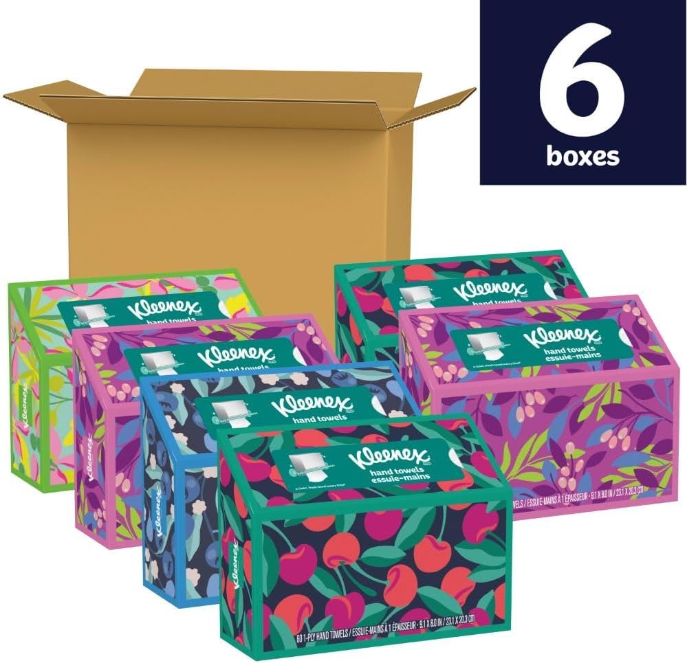 Kleenex Disposable Paper Hand Towels, 6 Boxes, 60 60 Count (Pack of 6), White