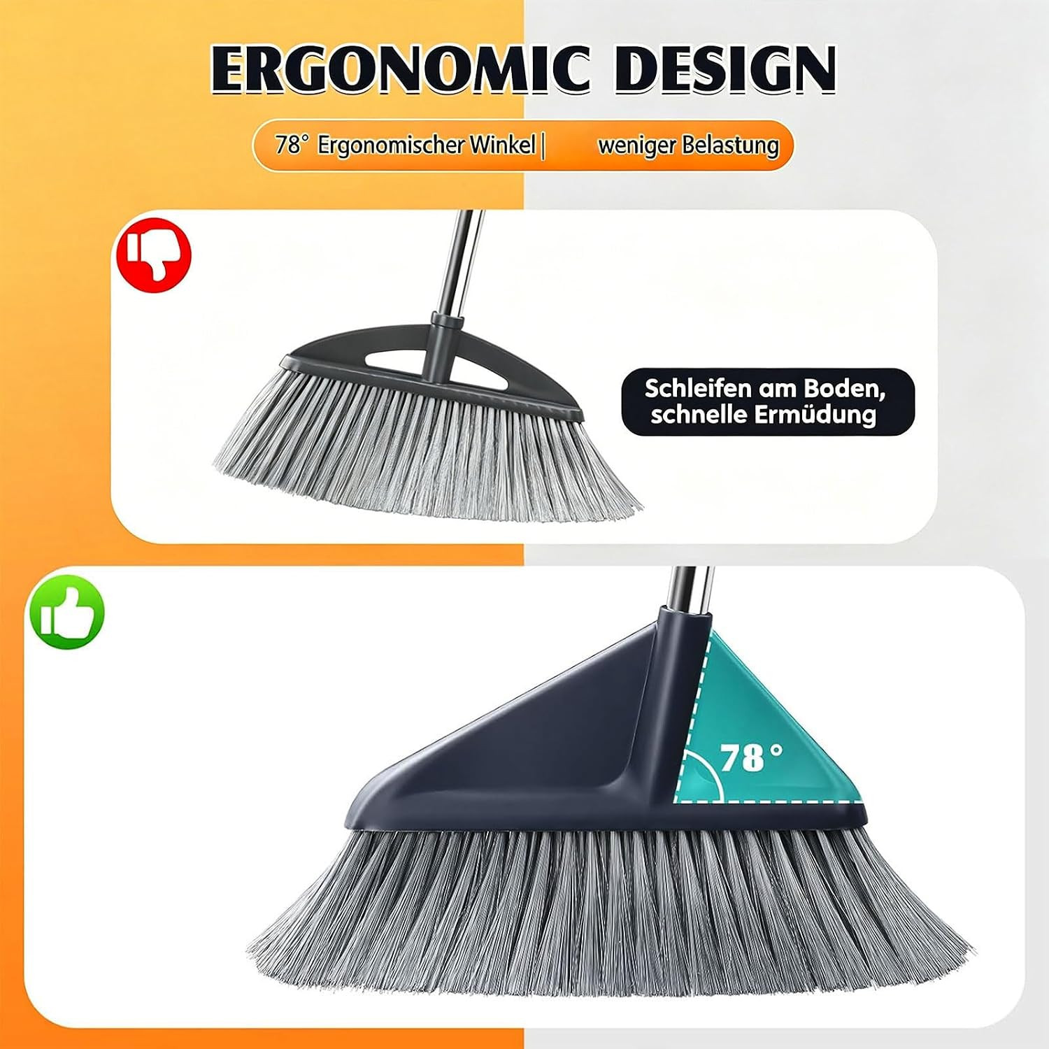 Broom and Dustpan Set with 52″ Long Handle | Stand Up Dustpan with No Warping Me