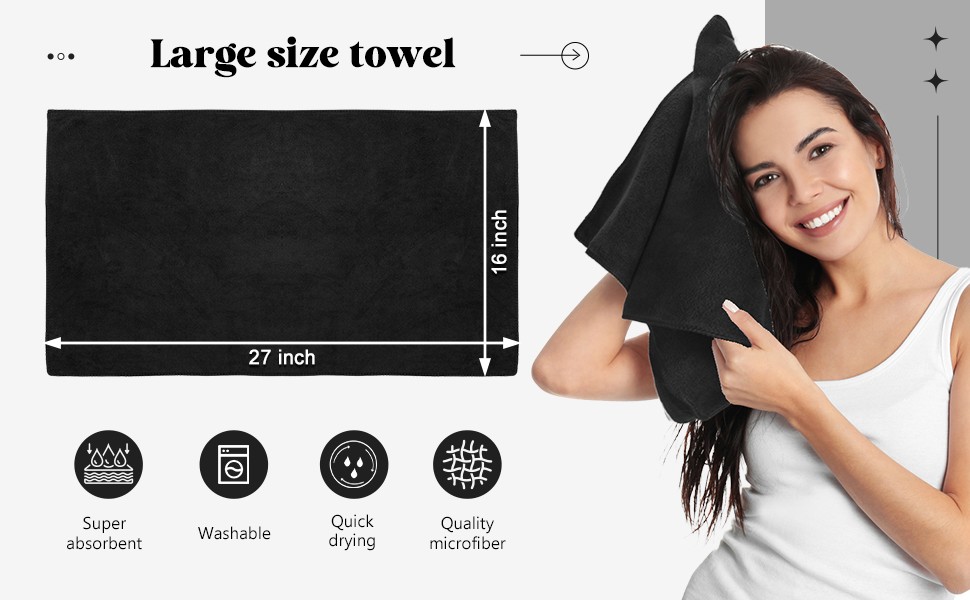 100 Pieces Large Black Microfiber Salon Towels Bulk 16 x 27 Inch Absorbent Hair